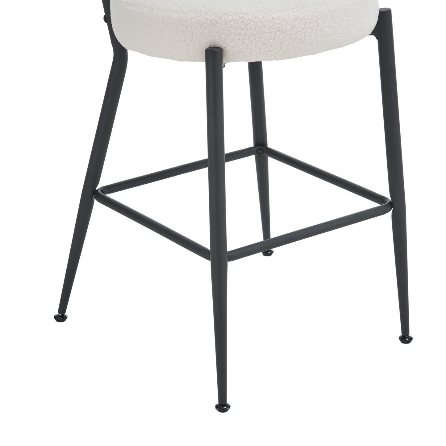 （缺货）Set of 2 modern teddy fabric upholstered bar stools - Metal base high stool - Suitable for kitchen, dining and living room - Beige - Stylish and comfortable island seating