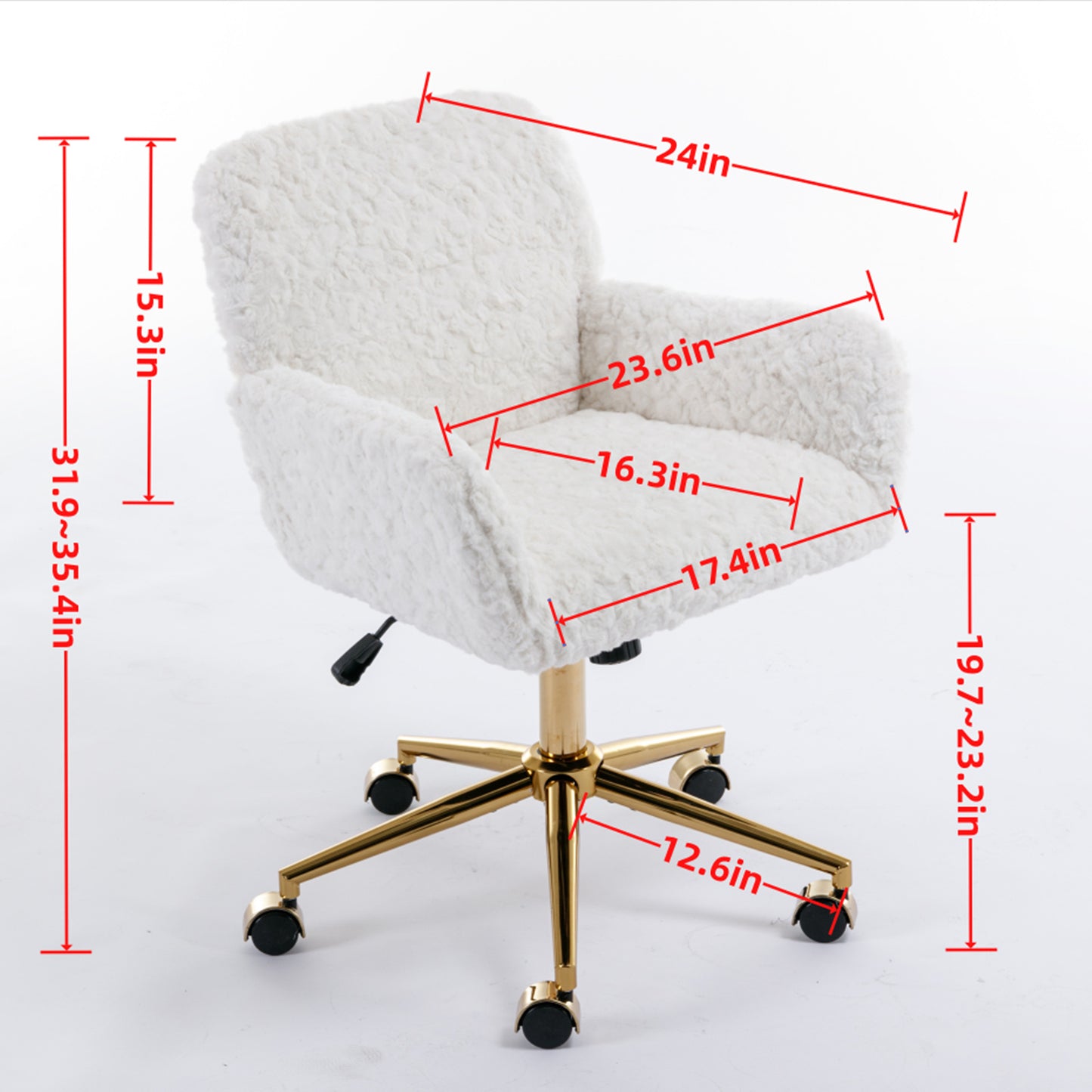 （预计20251.15-1.22到货）A&A Furniture Office Chair,Artificial rabbit hair Home Office Chair with Golden Metal Base,Adjustable Desk Chair Swivel Office Chair,Vanity Chair(Pink)