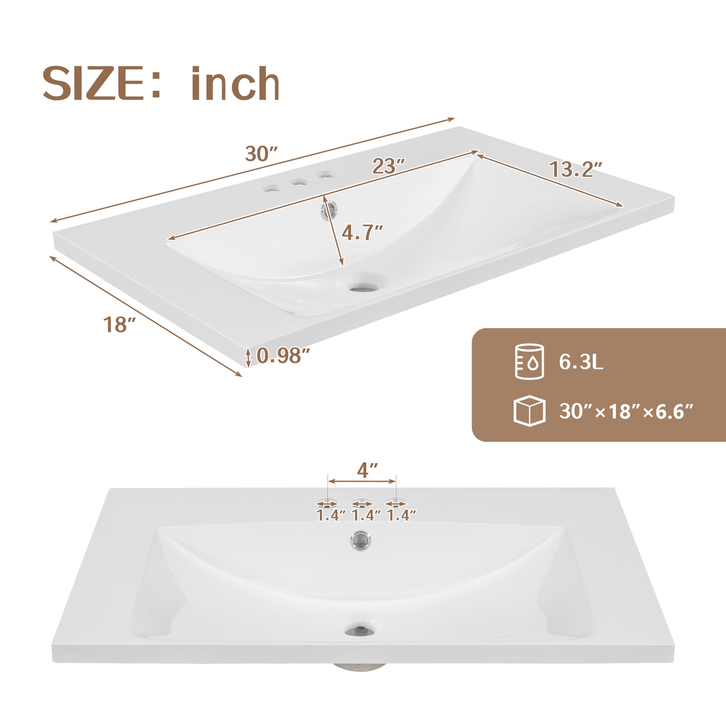 30" Bathroom Vanity with Sink Combo, White Bathroom Cabinet with Drawers, Solid Frame and MDF Board