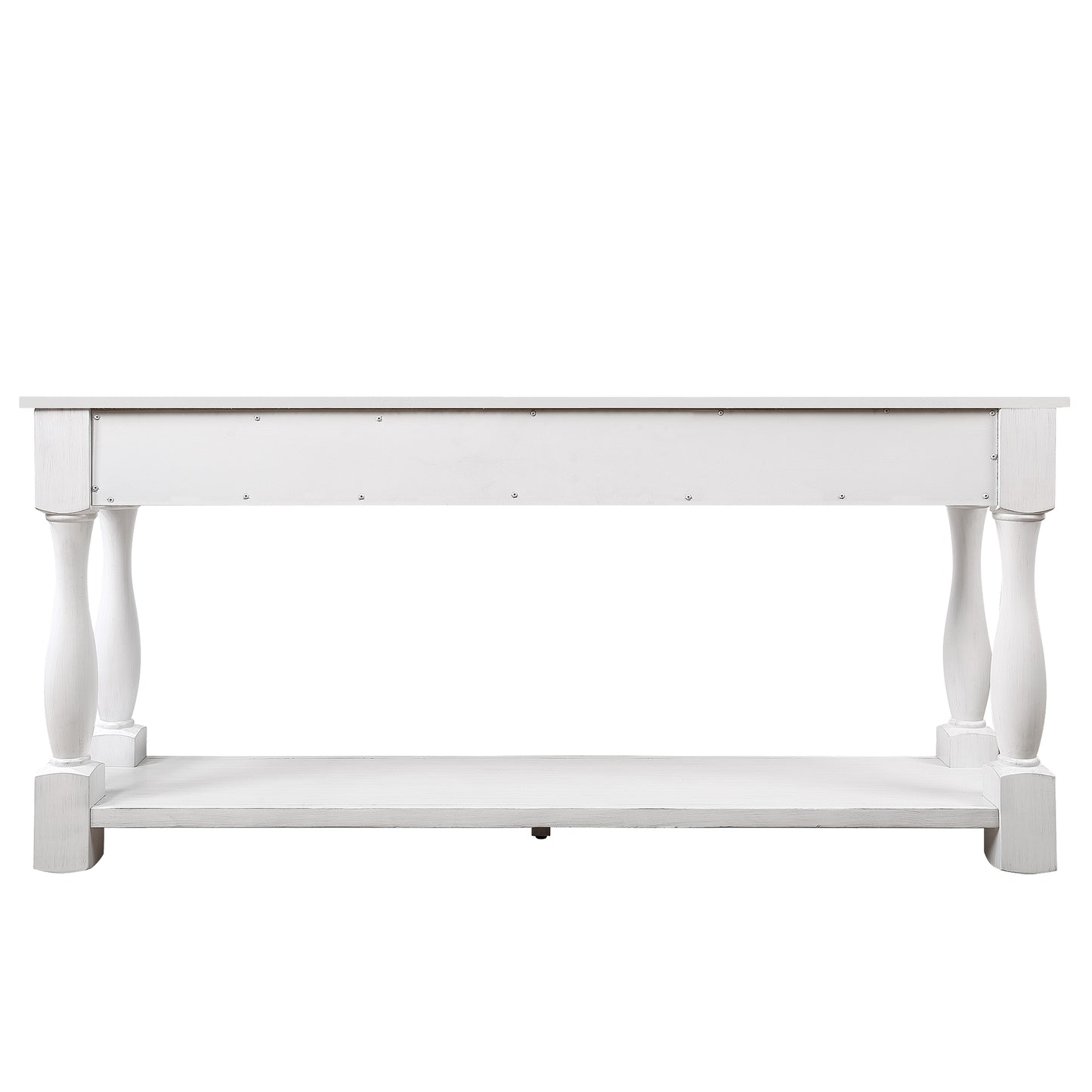 63inch Long Wood Console Table with 3 Drawers and 1 Bottom Shelf for Entryway Hallway Easy Assembly Extra-thick Sofa Table (Antique White)