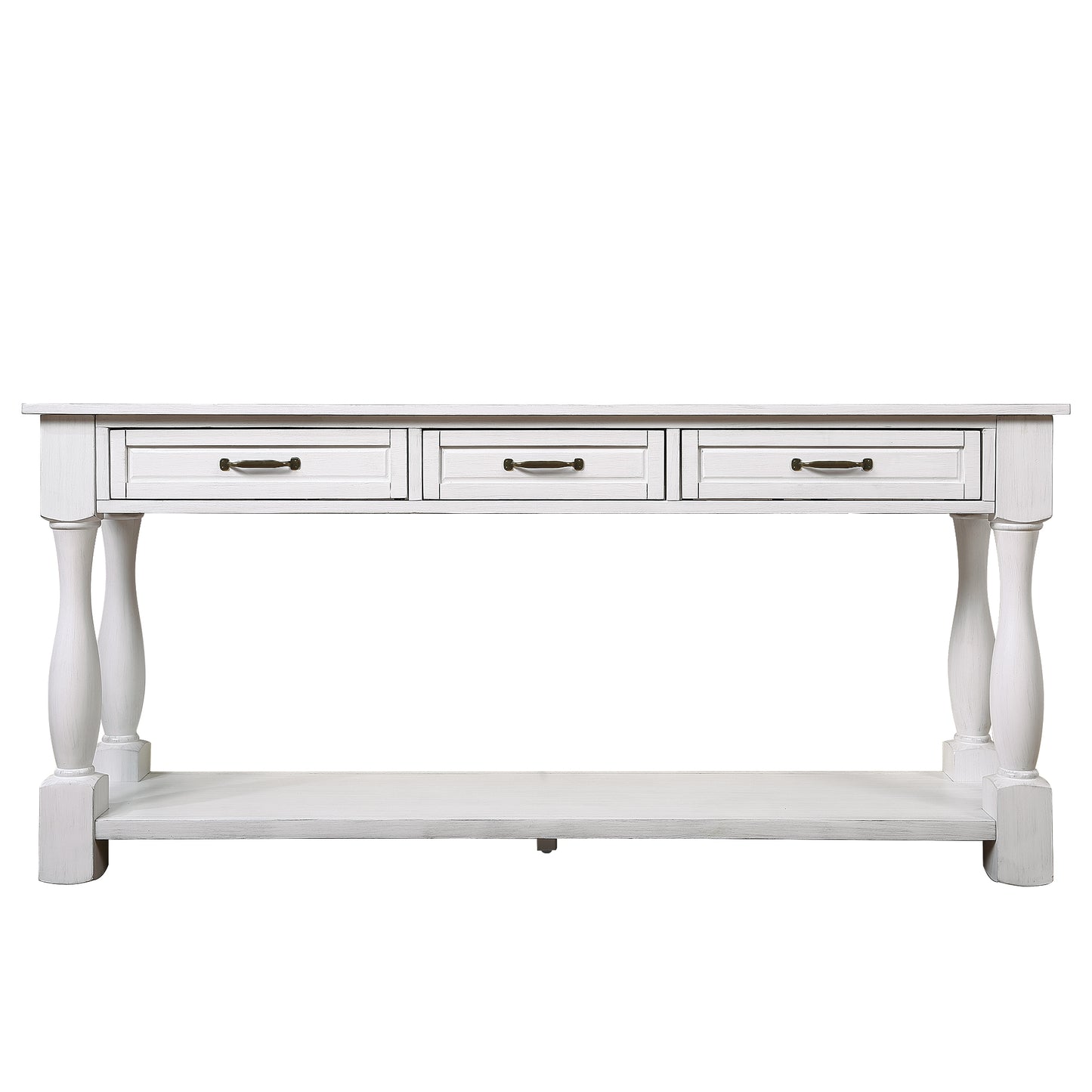 63inch Long Wood Console Table with 3 Drawers and 1 Bottom Shelf for Entryway Hallway Easy Assembly Extra-thick Sofa Table (Antique White)