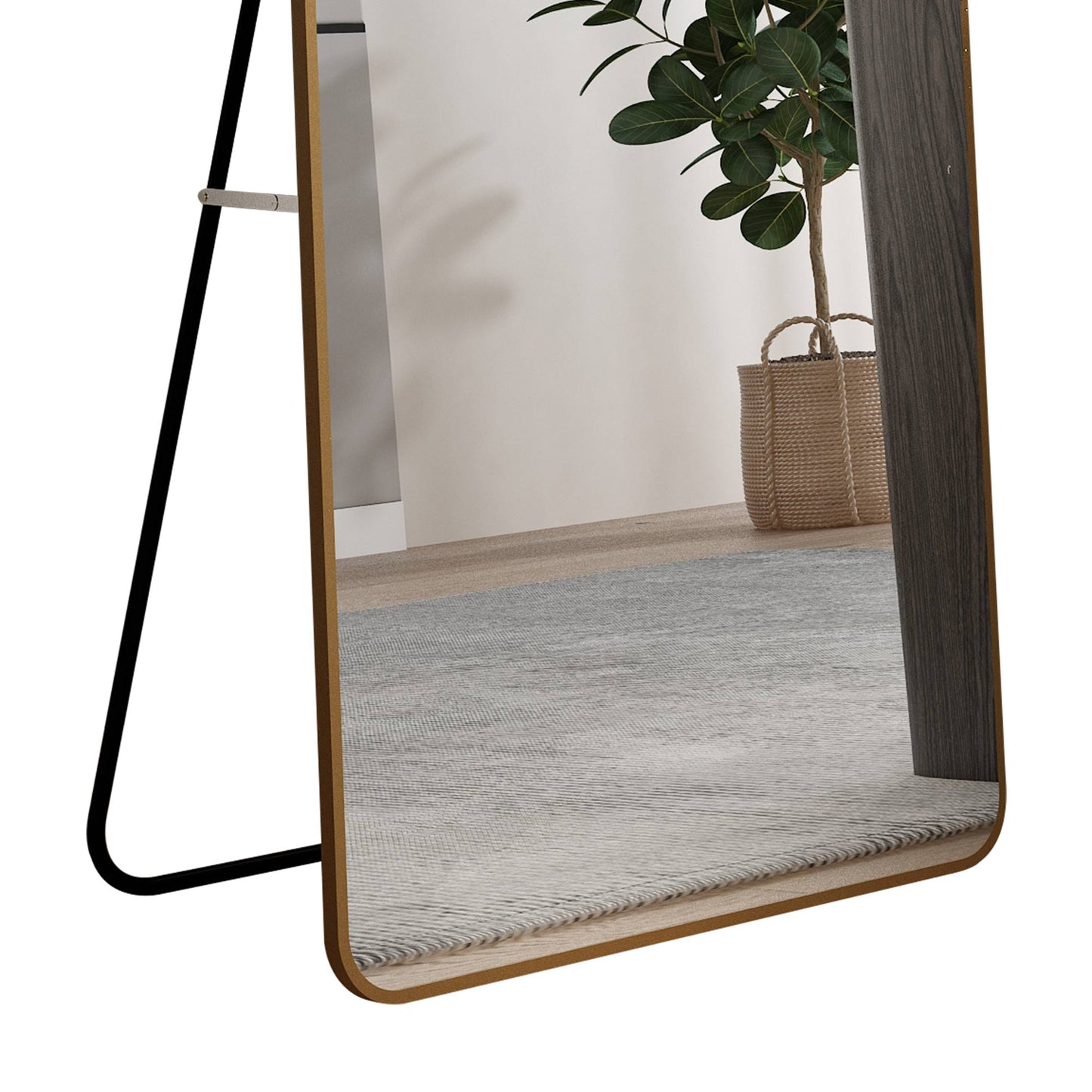 The 3rd generation aluminum alloy metal frame arched floor mounted wall mirror, upgraded in quality, bathroom makeup mirror, bedroom entrance, clothing store, gold 65 "* 23 "