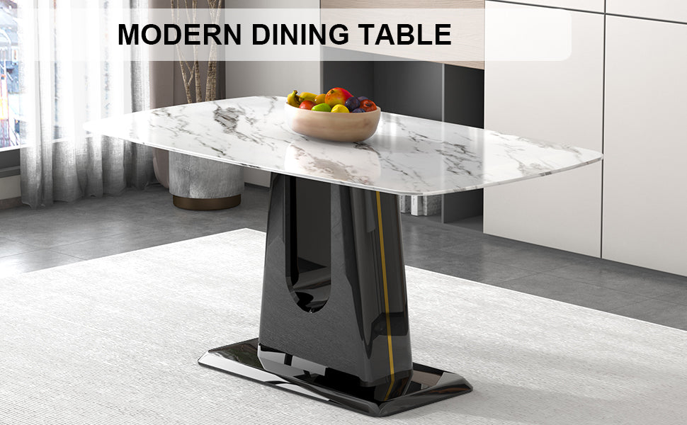 A modern, minimalist, and luxurious dining table with a white imitation marble tabletop and MDF legs with U-shaped brackets. Tables in restaurants and living rooms 63"*35.4"*30 F-U