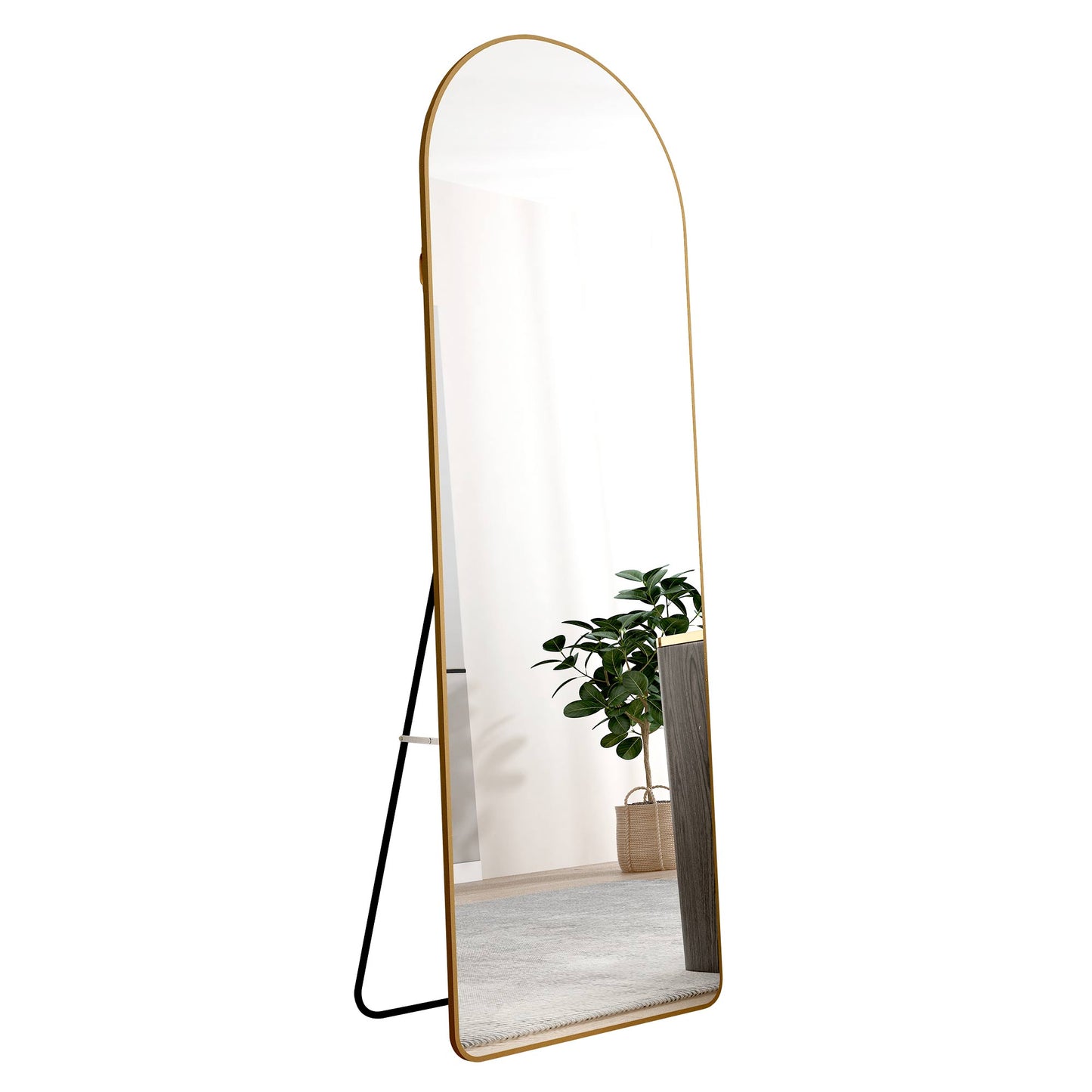 The 3rd generation aluminum alloy metal frame arched floor mounted wall mirror, upgraded in quality, bathroom makeup mirror, bedroom entrance, clothing store, gold 65 "* 23 "