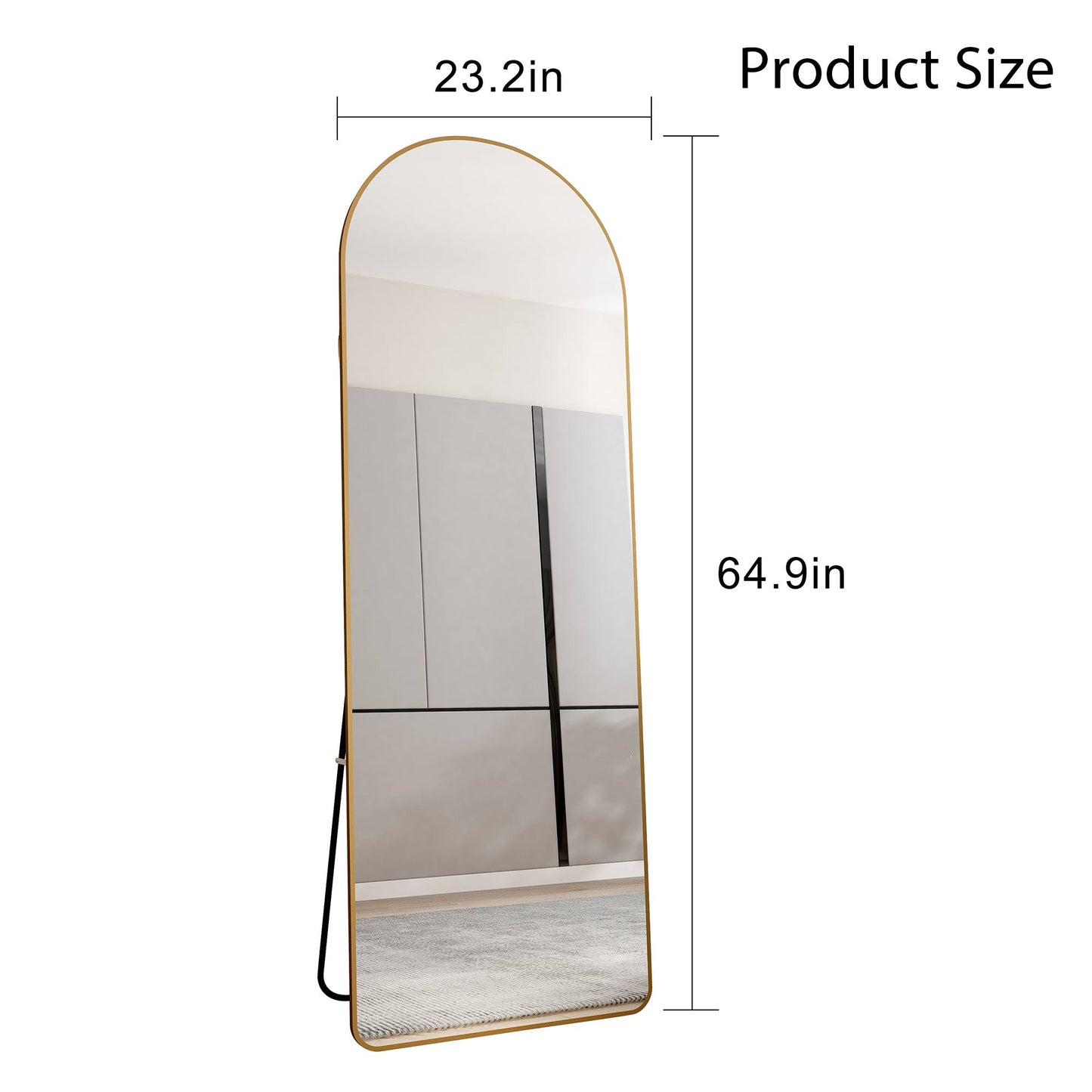 The 3rd generation aluminum alloy metal frame arched floor mounted wall mirror, upgraded in quality, bathroom makeup mirror, bedroom entrance, clothing store, gold 65 "* 23 "