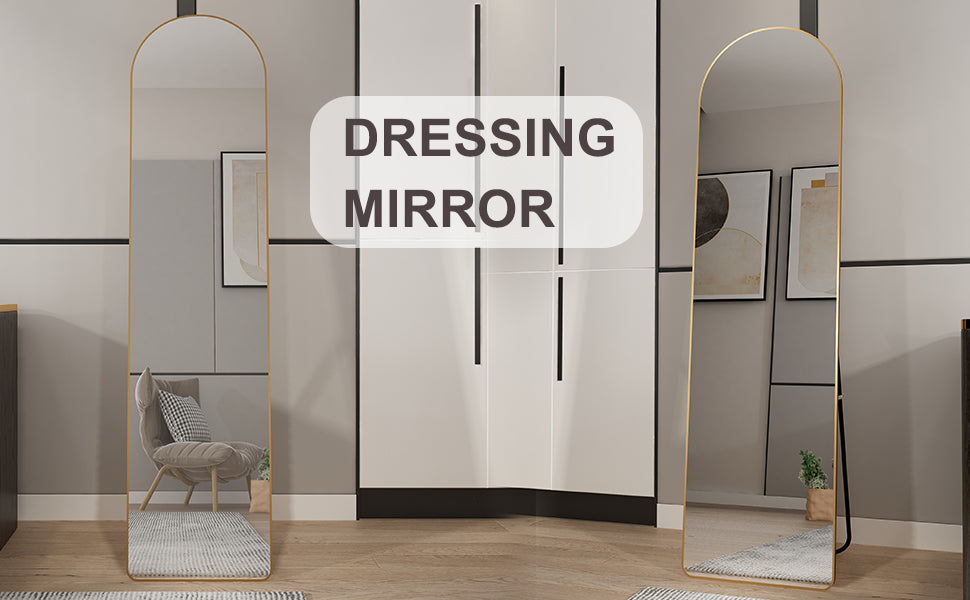 The 3rd generation aluminum alloy metal frame arched floor mounted wall mirror, upgraded in quality, bathroom makeup mirror, bedroom entrance, clothing store, gold 65 "* 23 "