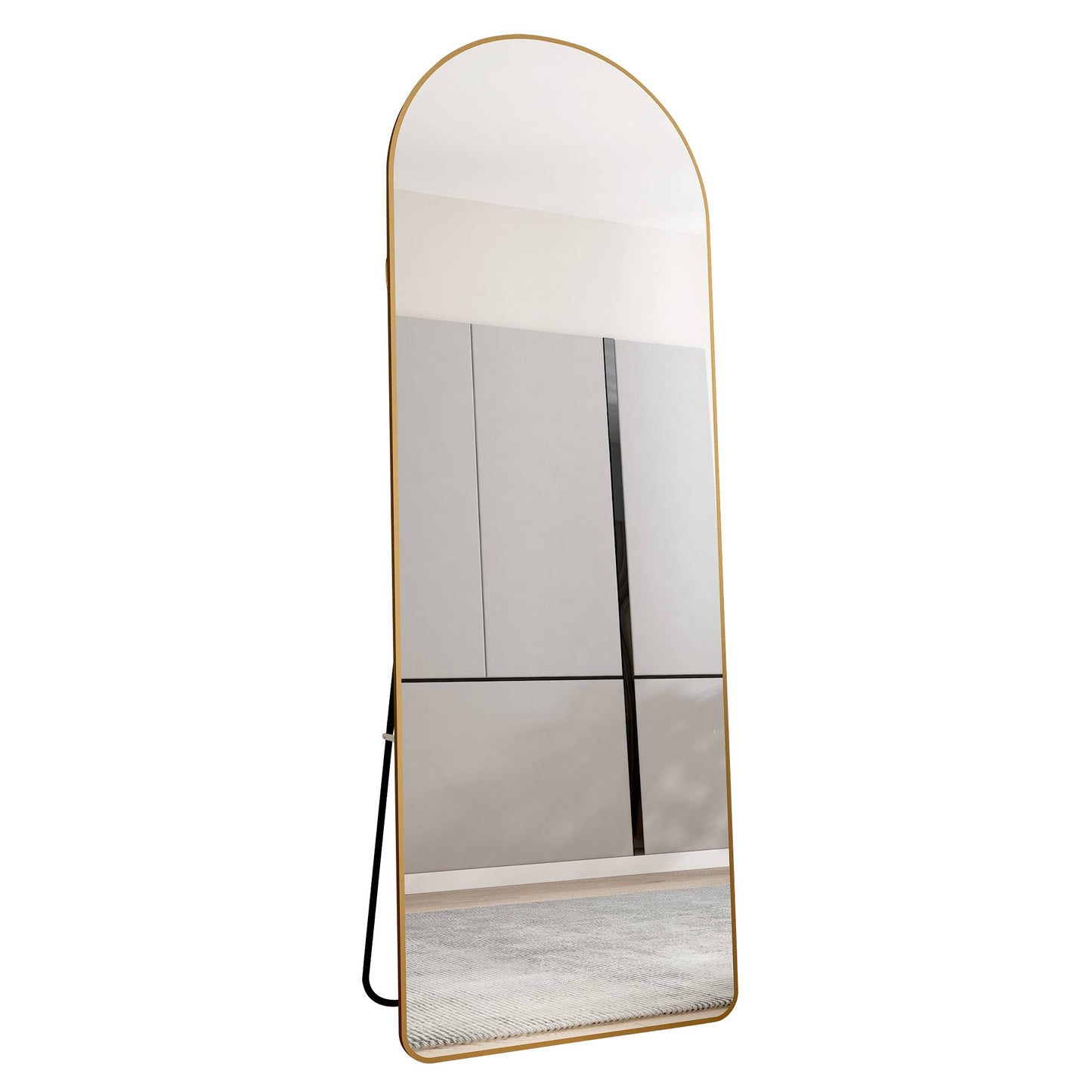 The 3rd generation aluminum alloy metal frame arched floor mounted wall mirror, upgraded in quality, bathroom makeup mirror, bedroom entrance, clothing store, gold 65 "* 23 "