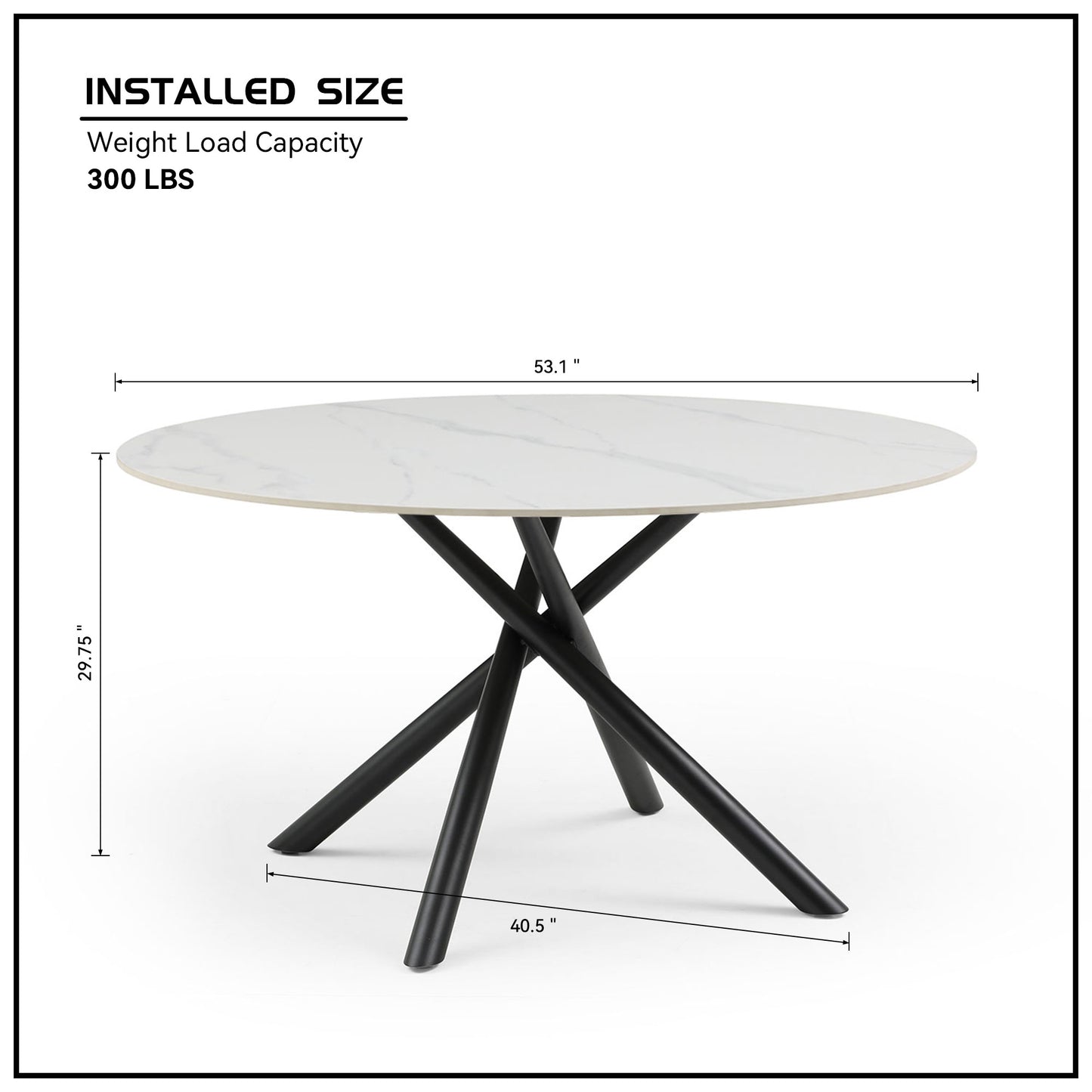 53.15" Modern Round Dining Table White Sintered Stone Tabletop with 4pcs Metal Cross Legs