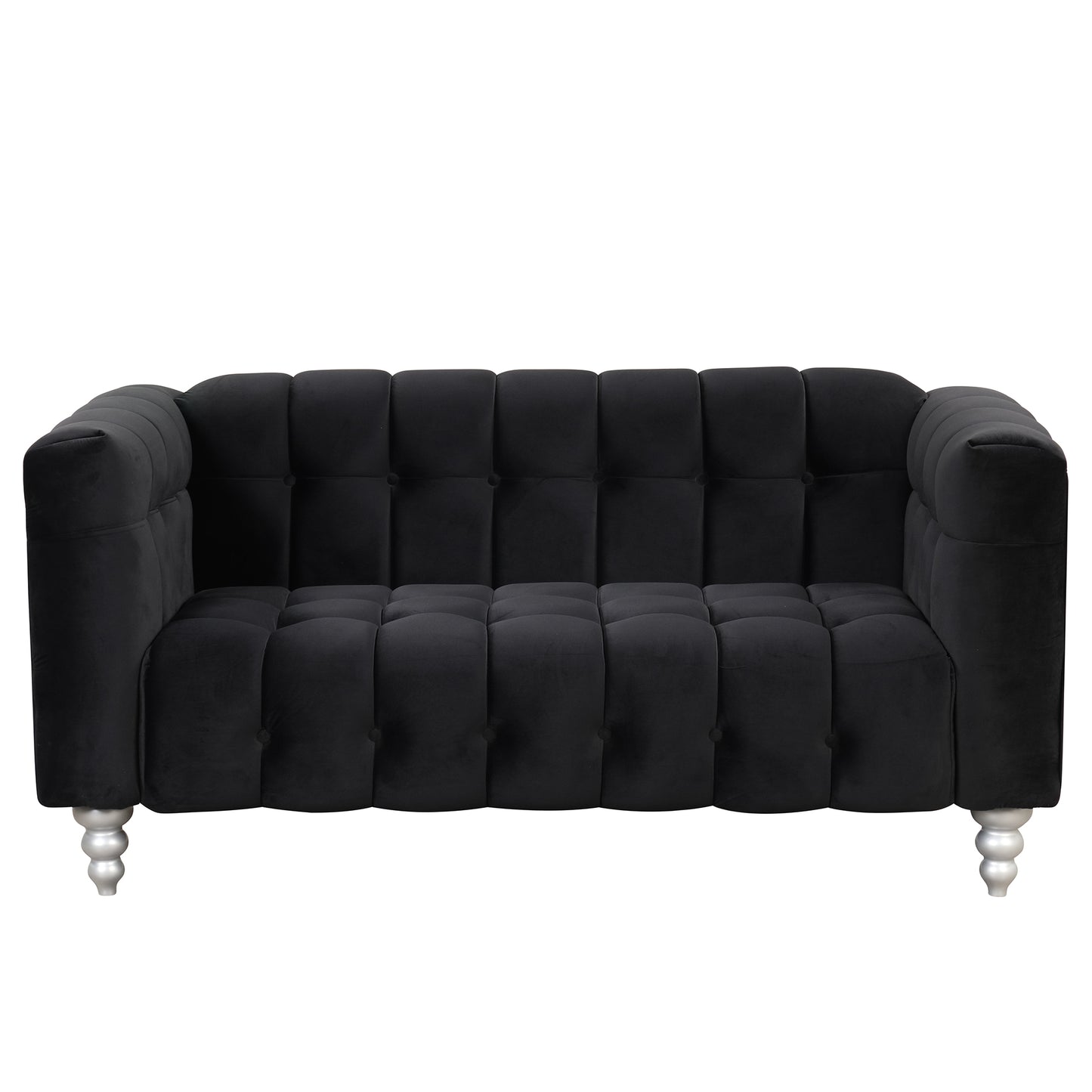 63" Modern Sofa Dutch Fluff Upholstered sofa with solid wood legs, buttoned tufted backrest,black