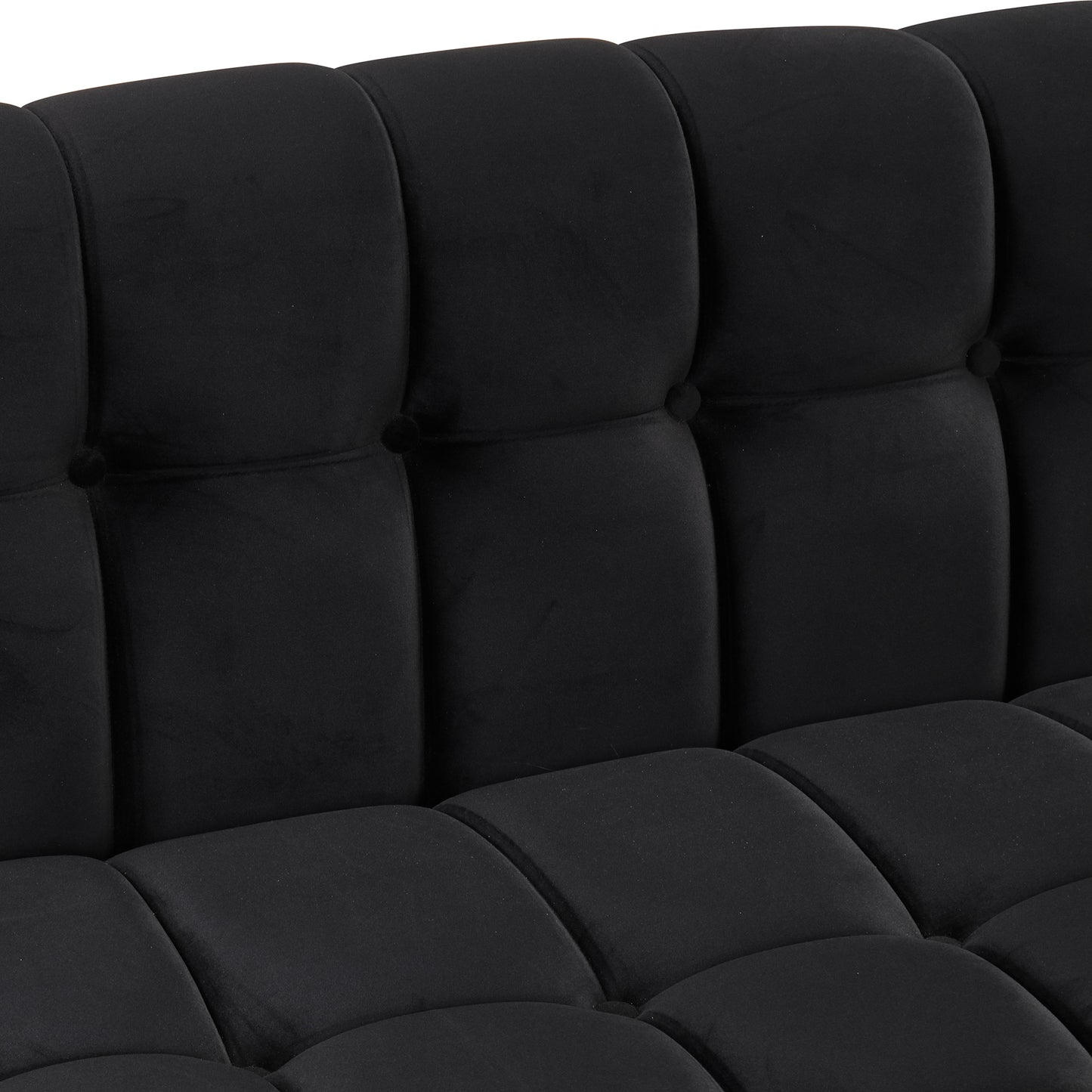 63" Modern Sofa Dutch Fluff Upholstered sofa with solid wood legs, buttoned tufted backrest,black