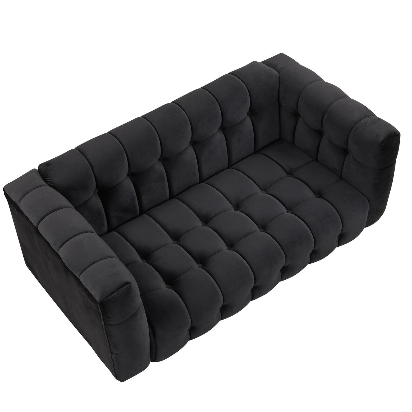 63" Modern Sofa Dutch Fluff Upholstered sofa with solid wood legs, buttoned tufted backrest,black