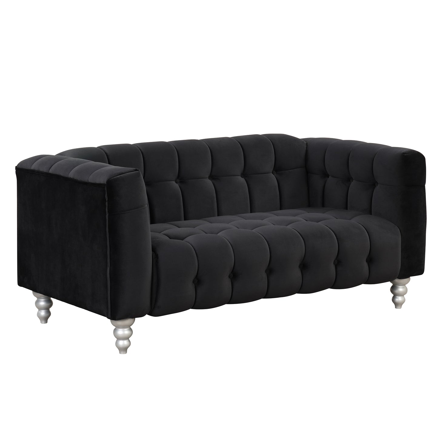 63" Modern Sofa Dutch Fluff Upholstered sofa with solid wood legs, buttoned tufted backrest,black