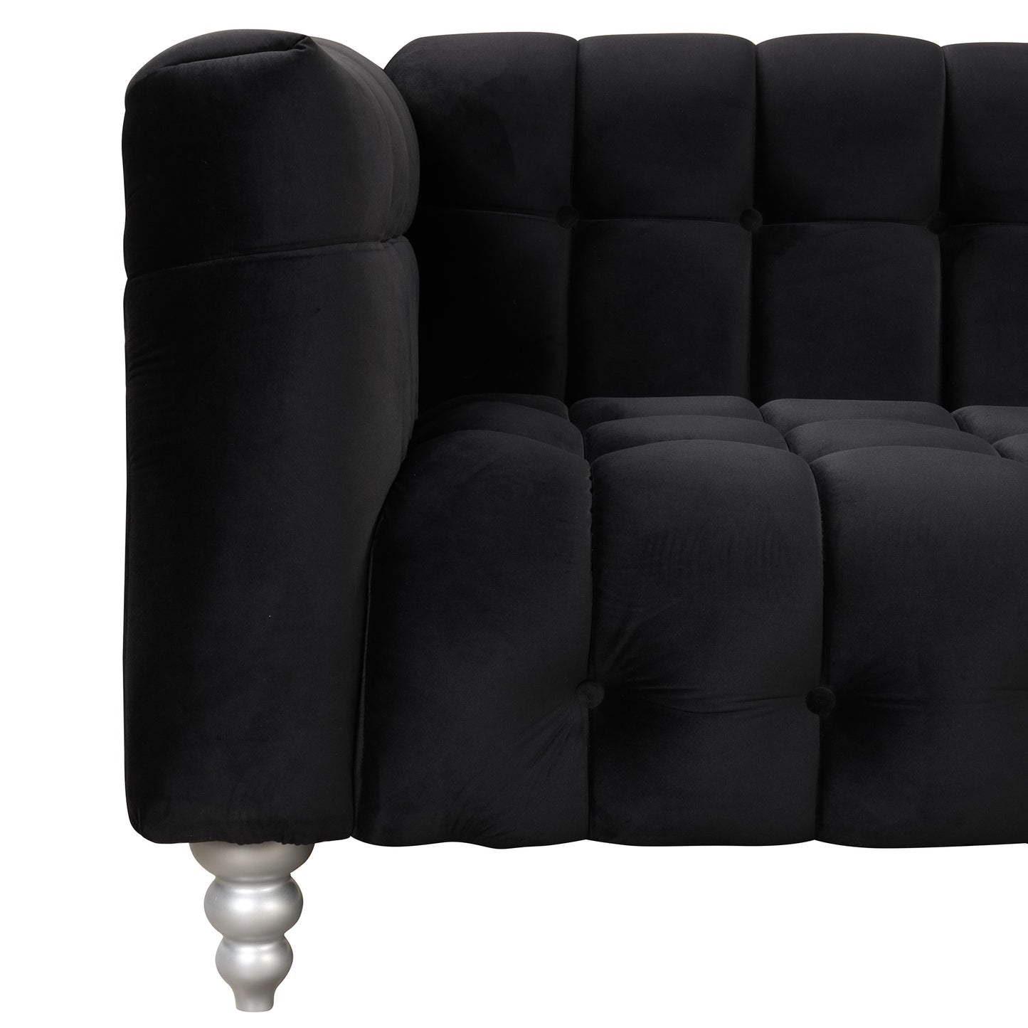 63" Modern Sofa Dutch Fluff Upholstered sofa with solid wood legs, buttoned tufted backrest,black