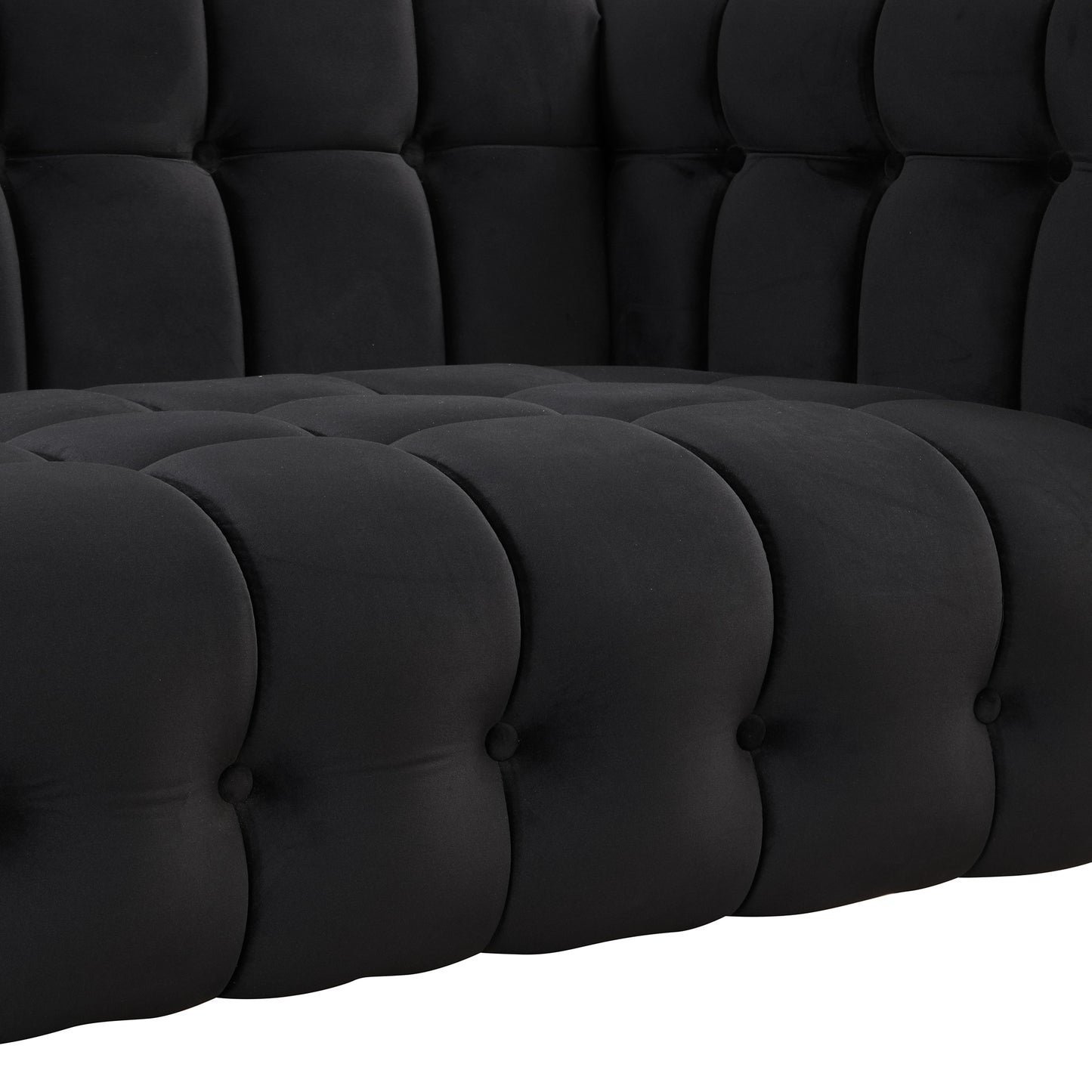 63" Modern Sofa Dutch Fluff Upholstered sofa with solid wood legs, buttoned tufted backrest,black