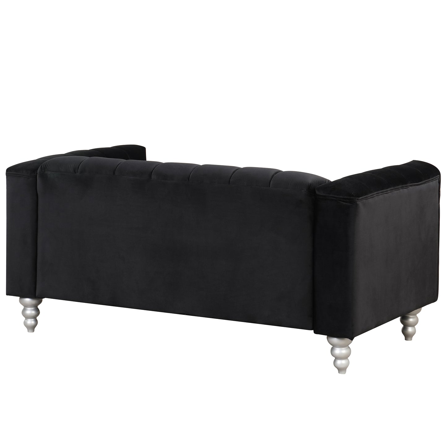 63" Modern Sofa Dutch Fluff Upholstered sofa with solid wood legs, buttoned tufted backrest,black