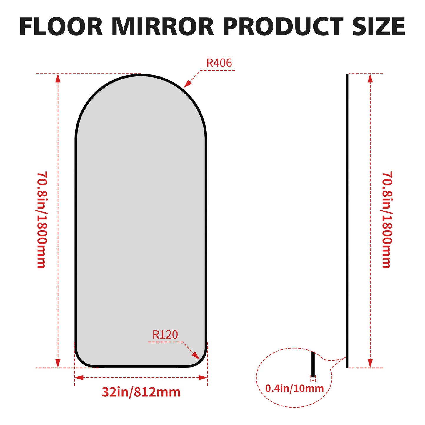 Arch Full Length Mirror 71"×32" Big Full Body Mirror for Bedroom Oversized Floor Mirror Large Standing Mirror Living Room Dressing Mirror Leaning Against Wall, Metal Frame, Black