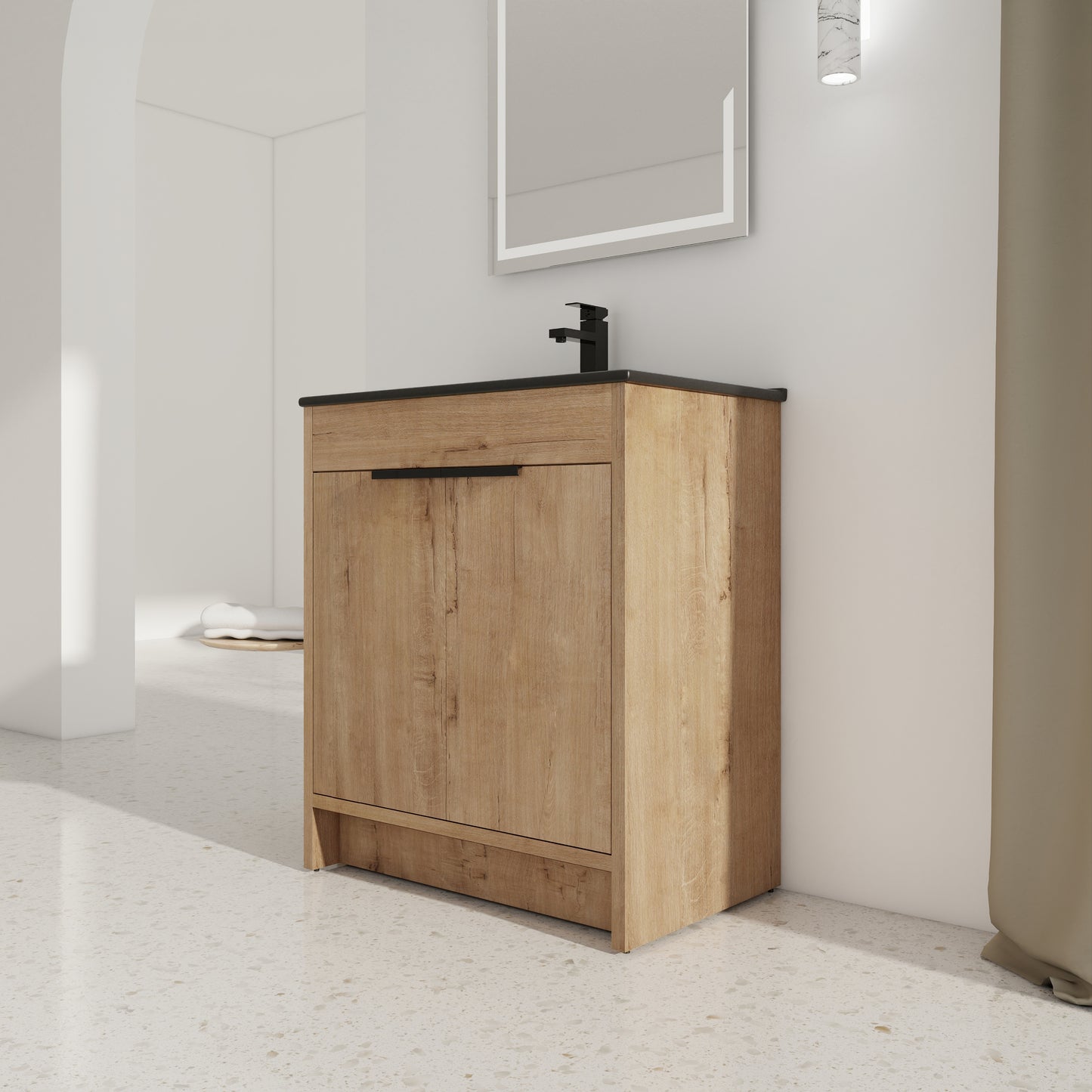 30" Freestanding Bathroom Cabinet With Basin & 2 Soft-Close Cabinet Doors ((KD-PACKING),BVB02430IMO-BL9075BK