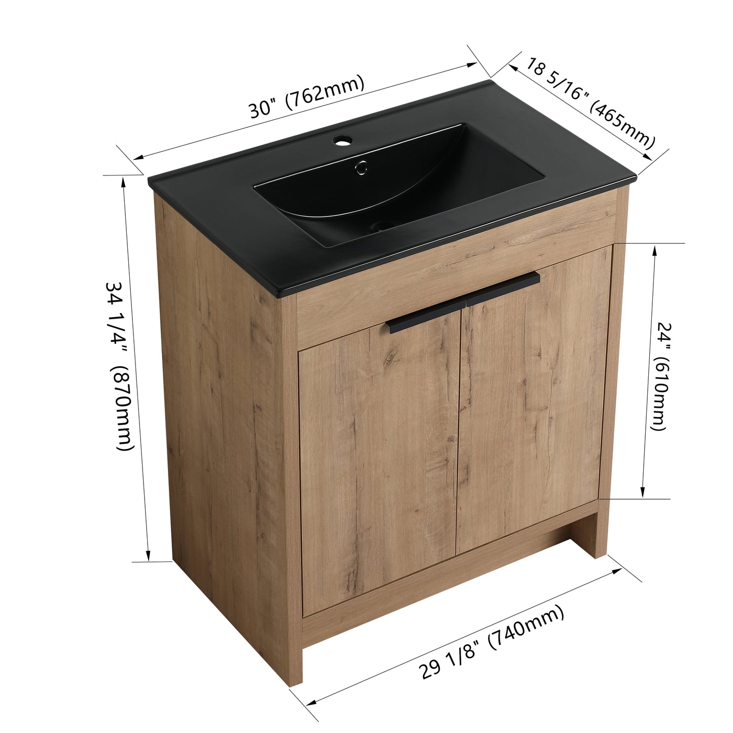 30" Freestanding Bathroom Cabinet With Basin & 2 Soft-Close Cabinet Doors ((KD-PACKING),BVB02430IMO-BL9075BK