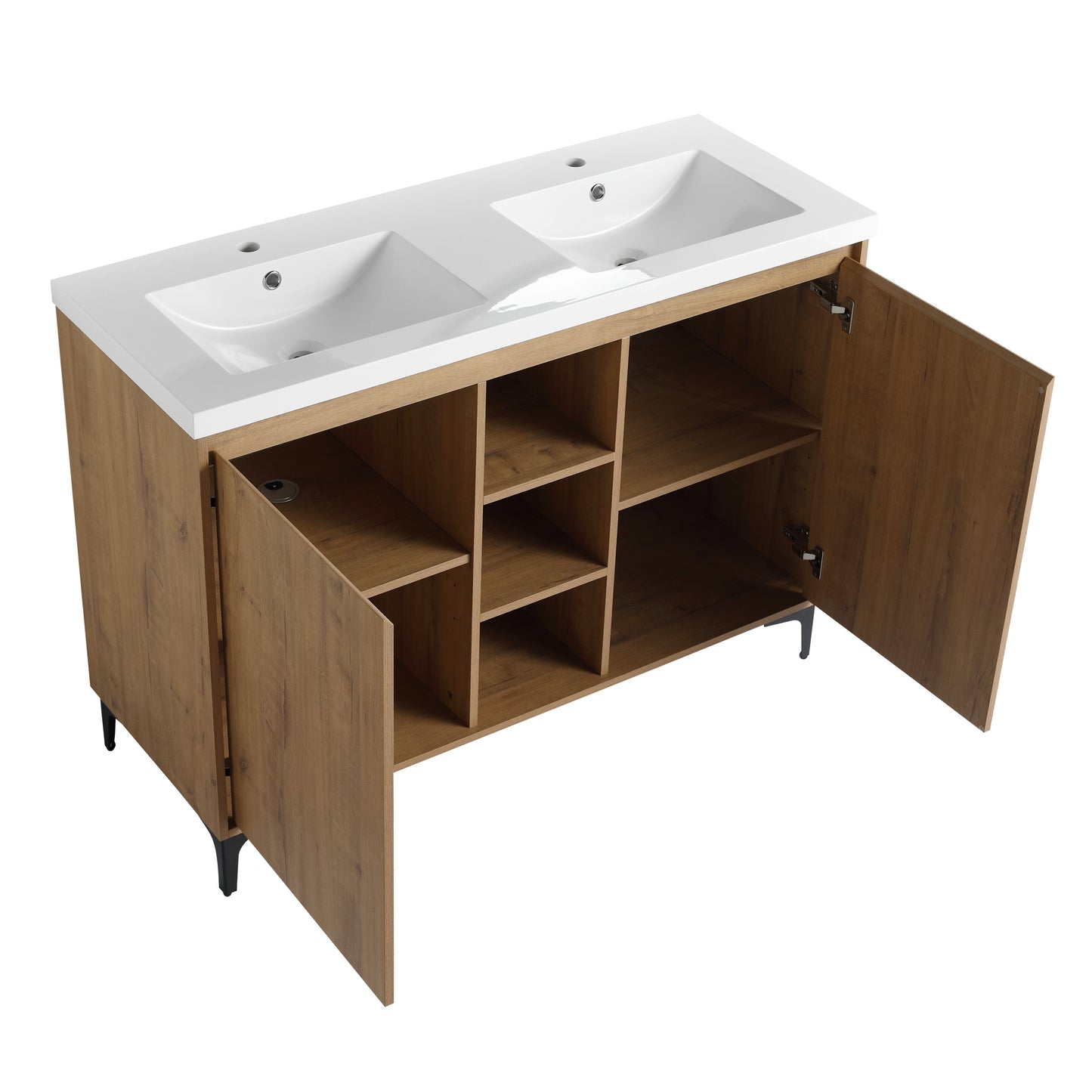 48" Freestanding Bathroom Vanity With Double Sink, Soft Closing Door Hinge (KD-Package)-BVB07148IMOX-GRB4840D