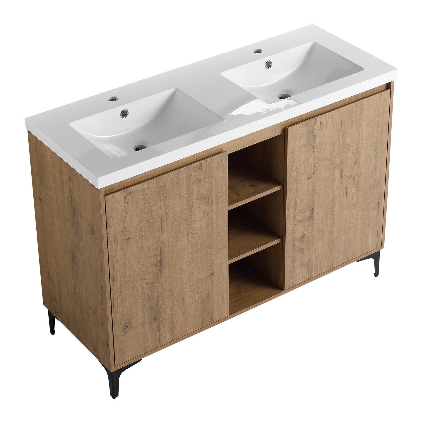 48" Freestanding Bathroom Vanity With Double Sink, Soft Closing Door Hinge (KD-Package)-BVB07148IMOX-GRB4840D