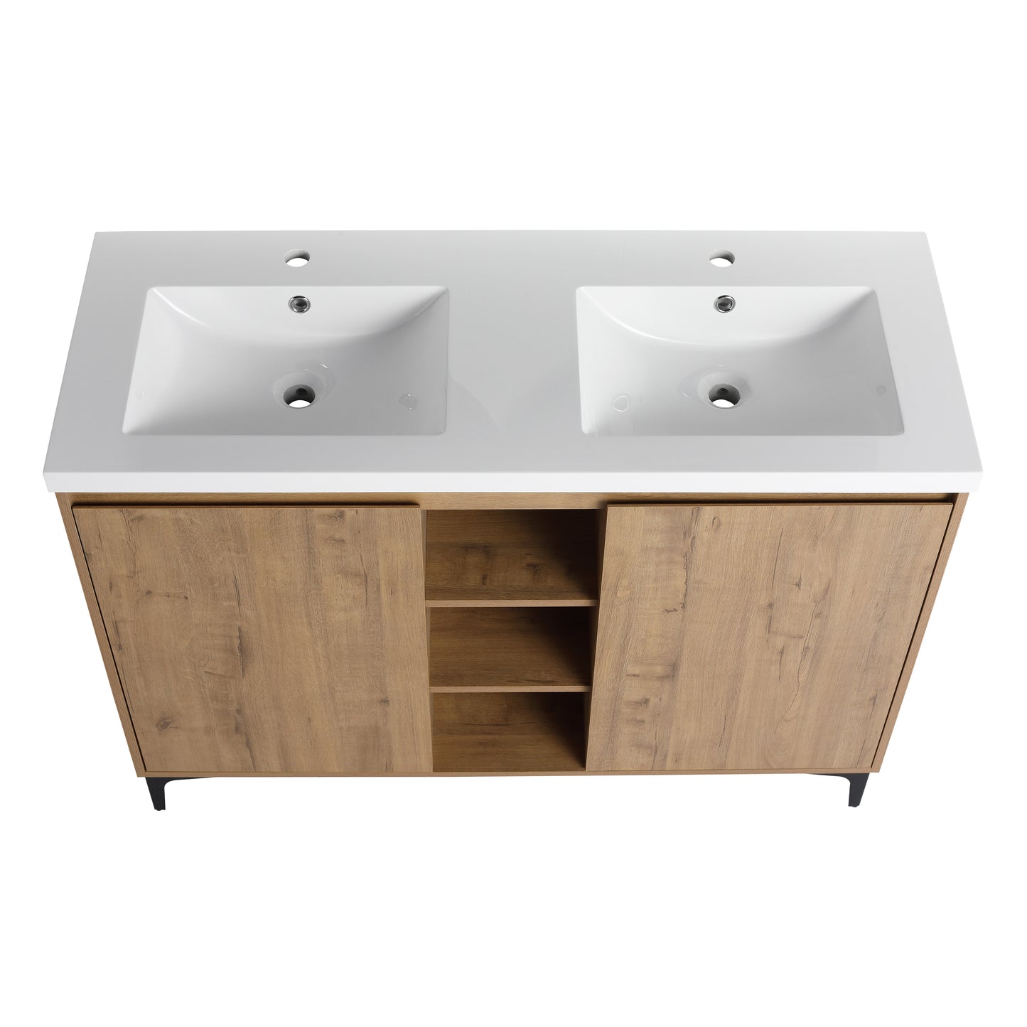 48" Freestanding Bathroom Vanity With Double Sink, Soft Closing Door Hinge (KD-Package)-BVB07148IMOX-GRB4840D