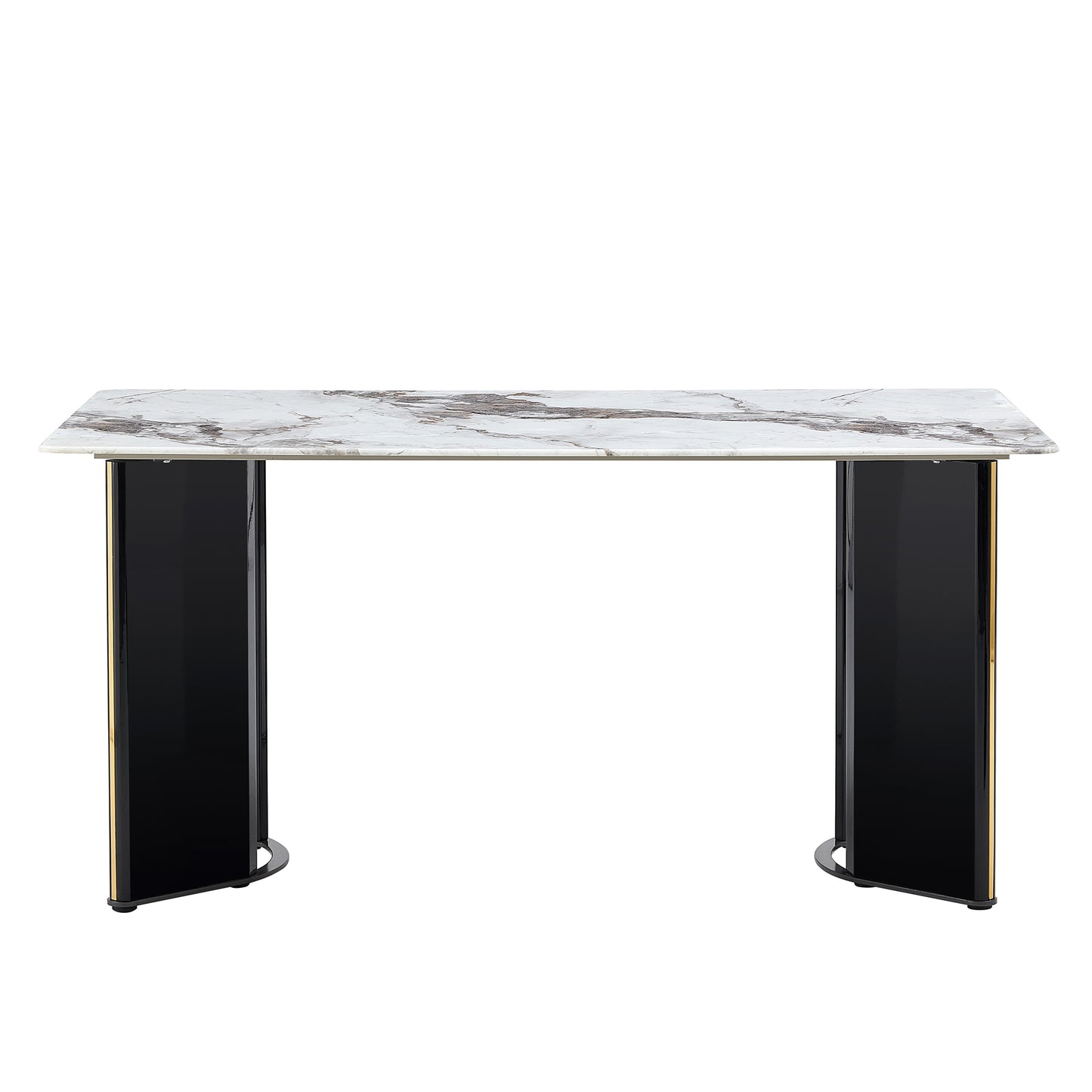 （预计2025-01-01 ~ 2025-01-08到货）Modern minimalist rectangular dining table, white imitation marble tabletop, MDF table legs with gold metal decorative strips. Suitable for restaurant and living room F-HH