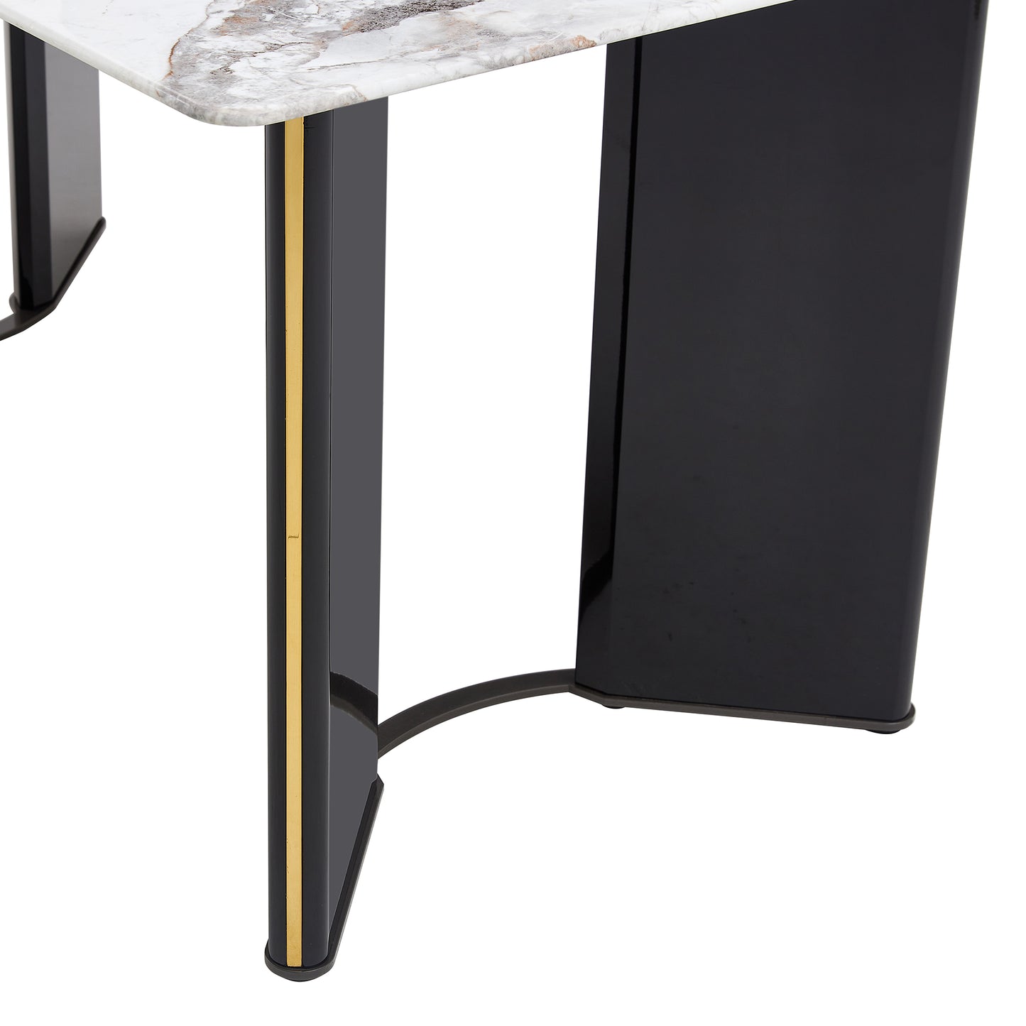 （预计2025-01-01 ~ 2025-01-08到货）Modern minimalist rectangular dining table, white imitation marble tabletop, MDF table legs with gold metal decorative strips. Suitable for restaurant and living room F-HH