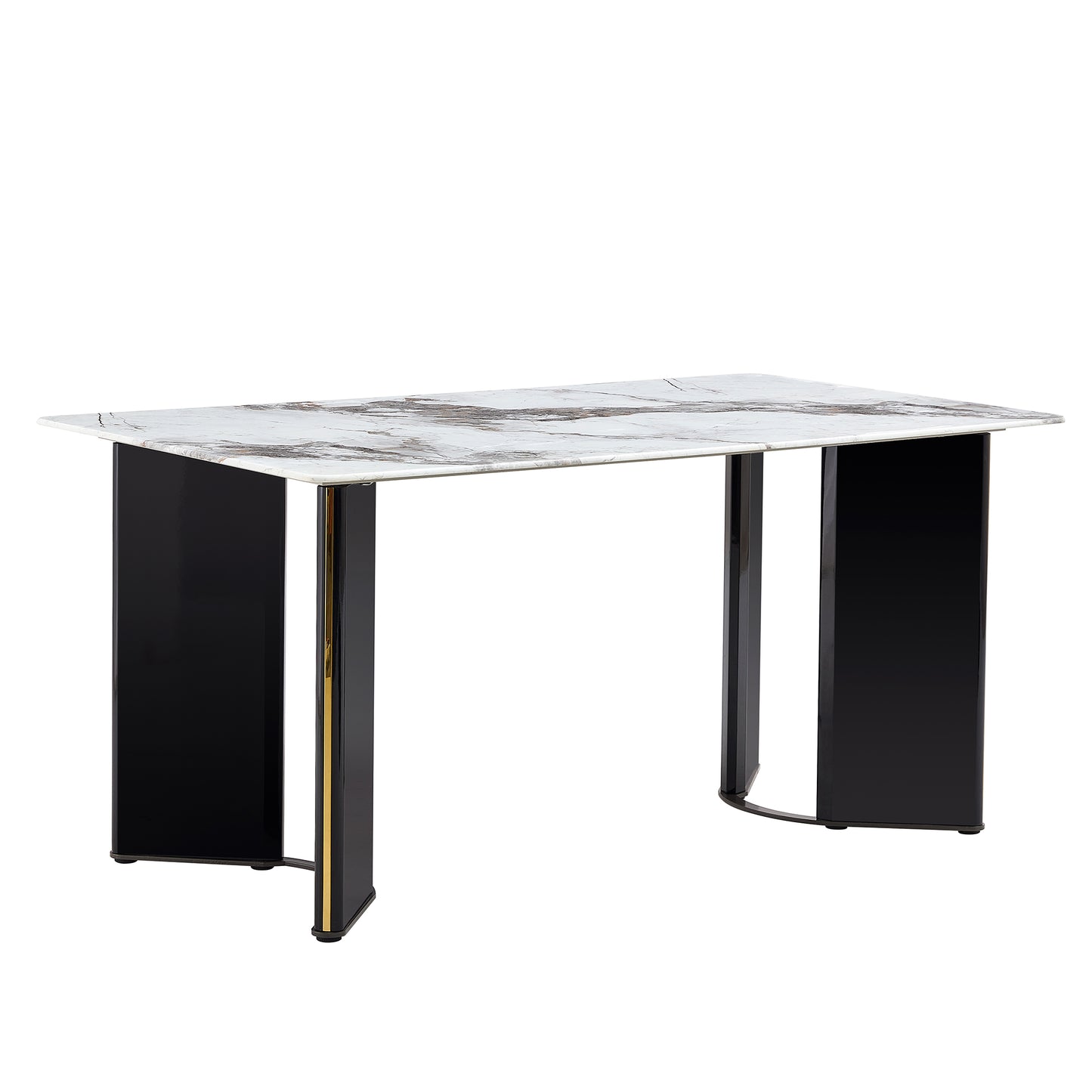 （预计2025-01-01 ~ 2025-01-08到货）Modern minimalist rectangular dining table, white imitation marble tabletop, MDF table legs with gold metal decorative strips. Suitable for restaurant and living room F-HH