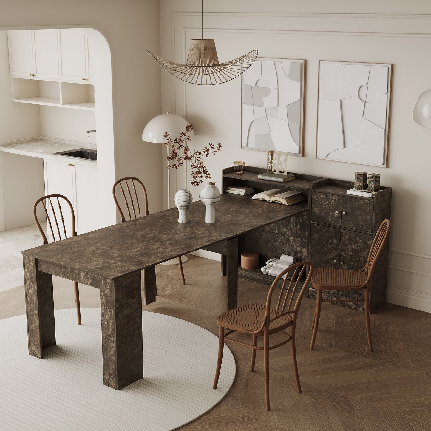 Modern Extendable Dining Table with Storage