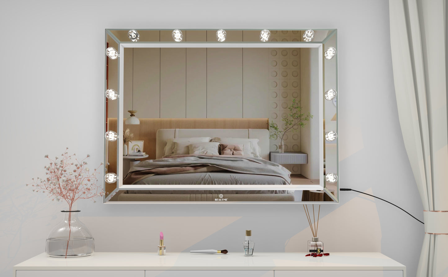 （缺货）Hollywood Vanity Mirror with Uss Bulbs Luxury Vanity Mirror with Lights Large Size Makeup Mirror for Bedroom Makeup Room, Smart Touch White Lighting,40x30.5 inch