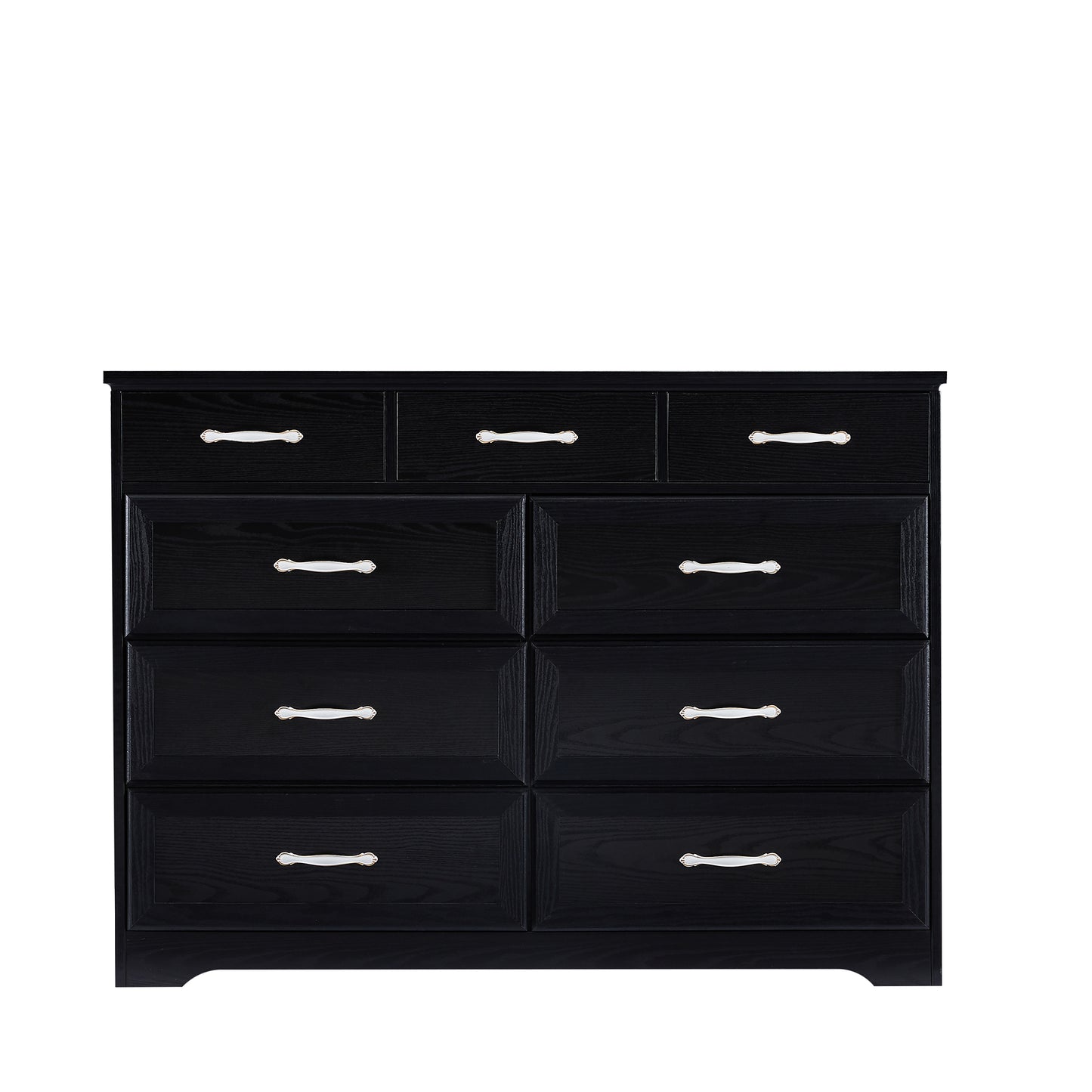 Bedroom dresser, 9 drawer long dresser with antique handles, wood chest of drawers for kids room, living room, entry and hallway, Black, 47.56''W x 15.75''D x 34.45''H.