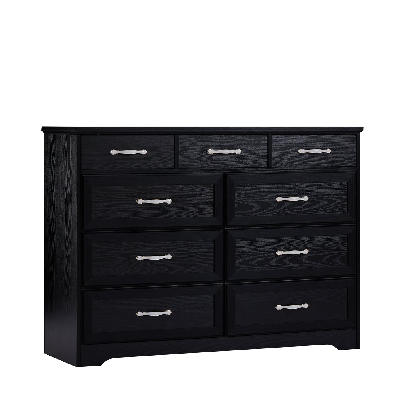 Bedroom dresser, 9 drawer long dresser with antique handles, wood chest of drawers for kids room, living room, entry and hallway, Black, 47.56''W x 15.75''D x 34.45''H.