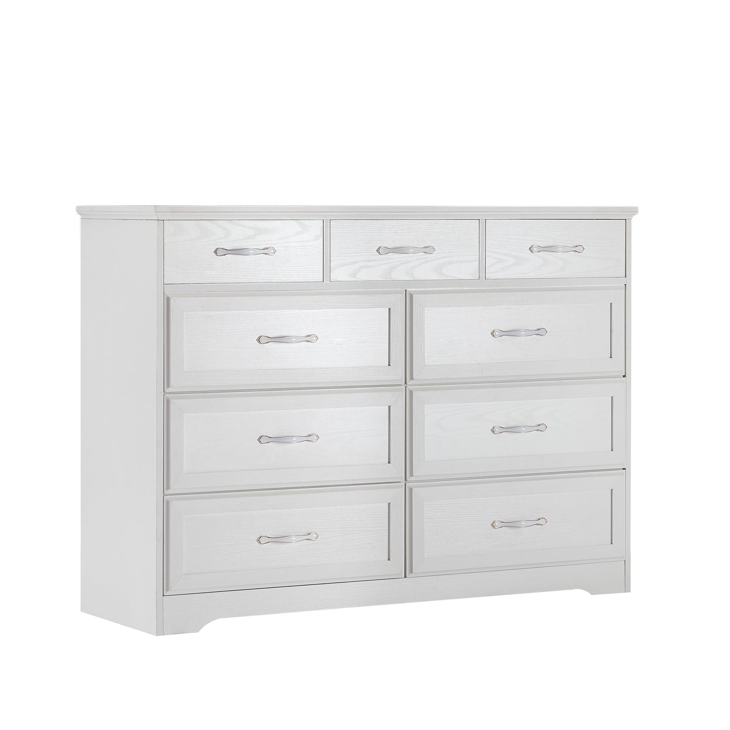 Bedroom dresser, 9 drawer long dresser with antique handles, wood chest of drawers for kids room, living room, entry and hallway, White, 47.56''W x 15.75''D x 34.45''H.