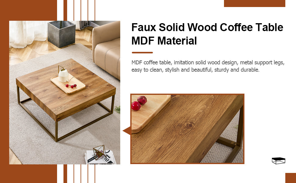 Modern rectangular coffee table, dining table. MDF desktop with metal legs. Suitable for restaurants and living rooms. The size :31.5"*31.5"*14.37"