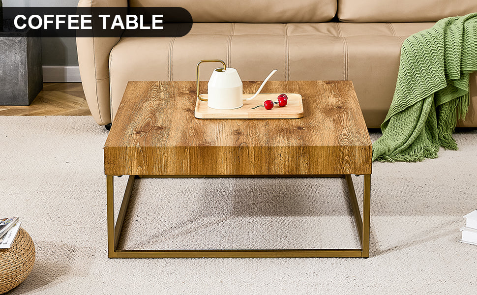 Modern rectangular coffee table, dining table. MDF desktop with metal legs. Suitable for restaurants and living rooms. The size :31.5"*31.5"*14.37"