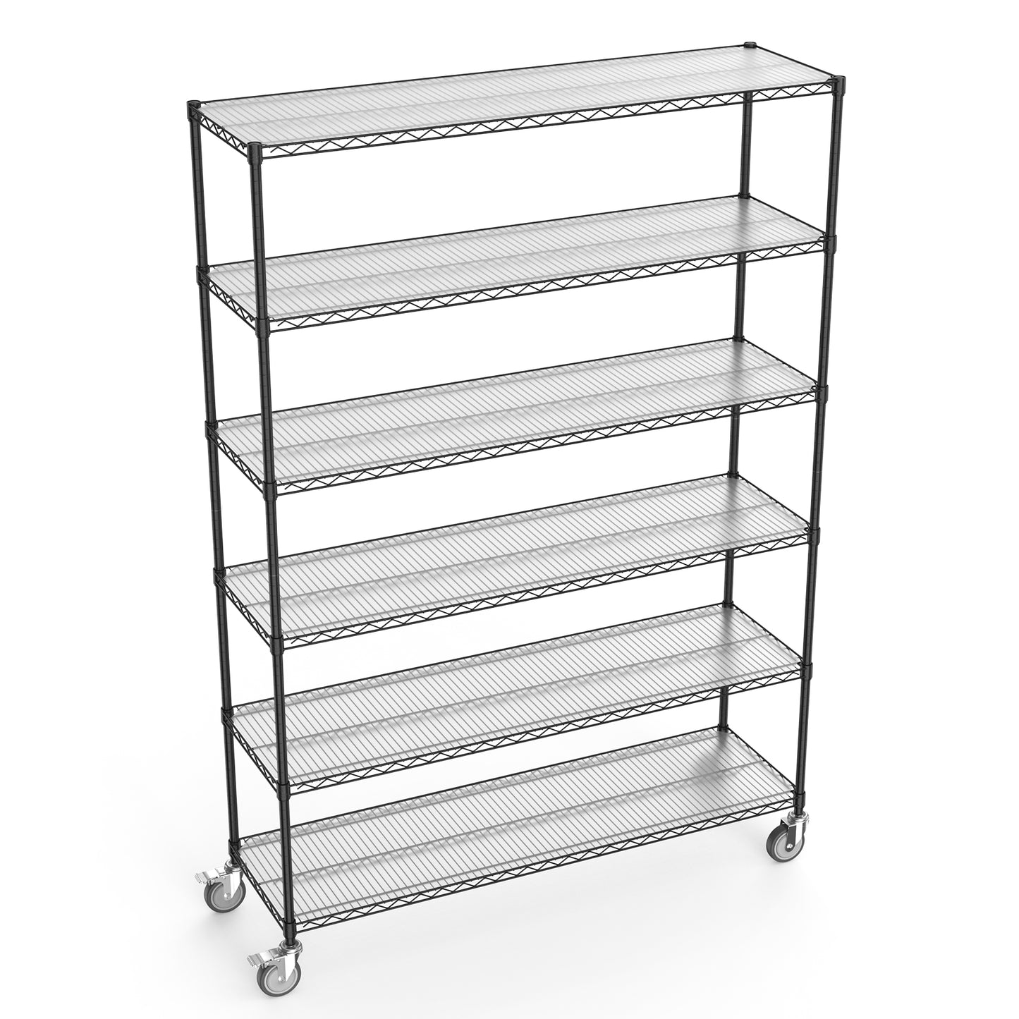 6 Tier Wire Shelving Unit, 6000 LBS NSF Height Adjustable Metal Garage Storage Shelves with Wheels, Heavy Duty Storage Wire Rack Metal Shelves - Black - 186082