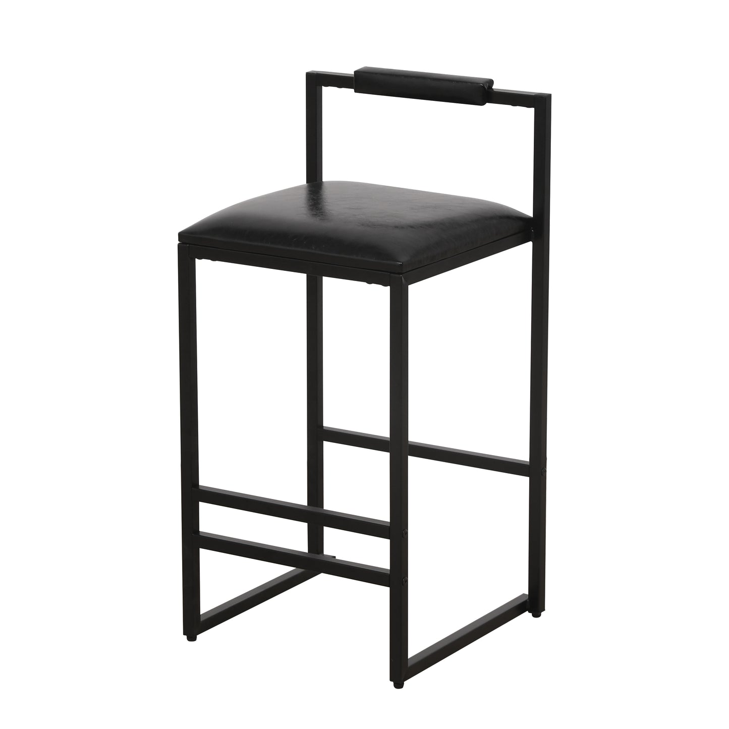 Black Bar Stool with Backrest Set of 2 Counter Height PU Leather Upholstered Bar Chairs with Footrest