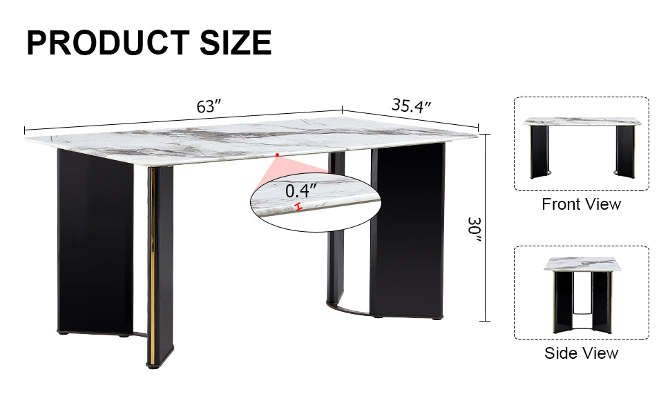 （预计2025-01-01 ~ 2025-01-08到货）Modern minimalist rectangular dining table, white imitation marble tabletop, MDF table legs with gold metal decorative strips. Suitable for restaurant and living room F-HH