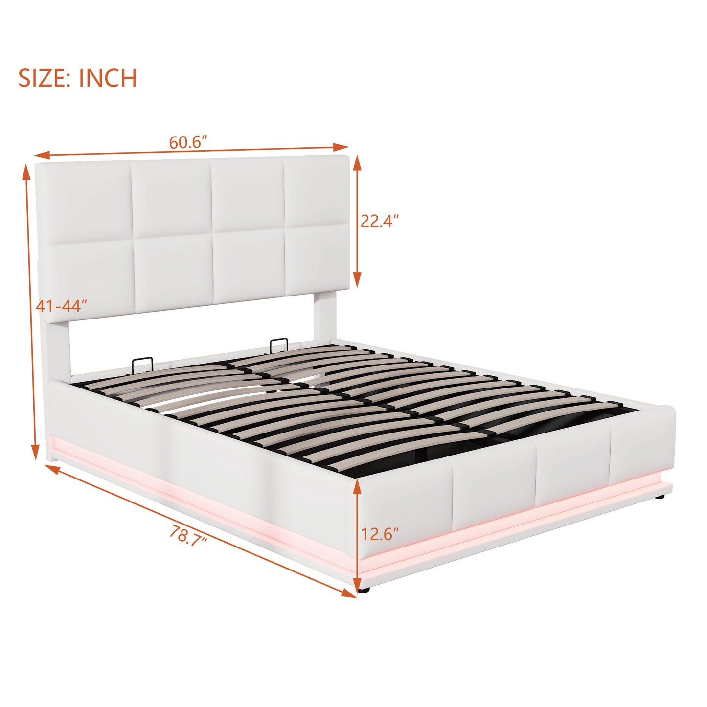 （最后3个）Full Size Tufted Upholstered Platform Bed with Hydraulic Storage System,PU Storage Bed with LED Lights and USB charger, White