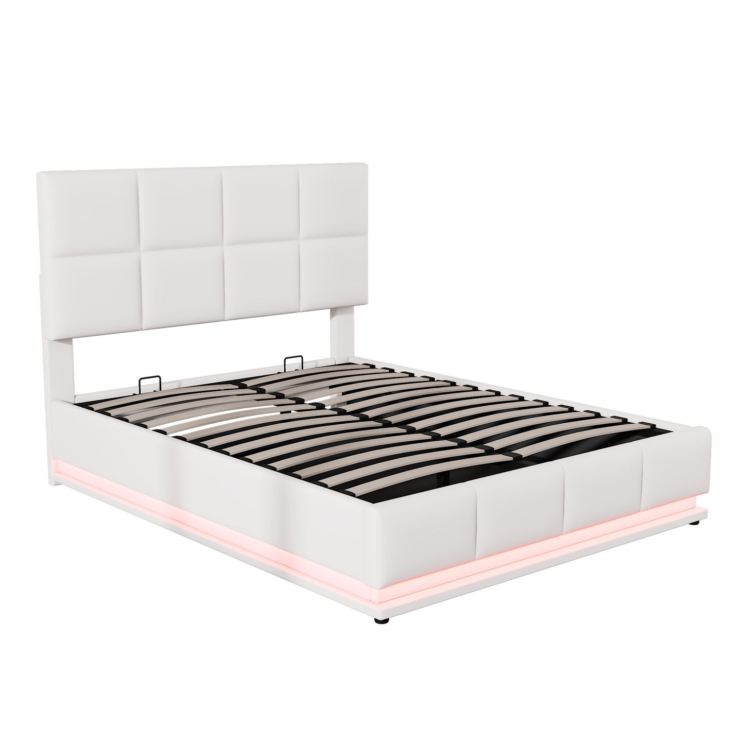 （最后3个）Full Size Tufted Upholstered Platform Bed with Hydraulic Storage System,PU Storage Bed with LED Lights and USB charger, White