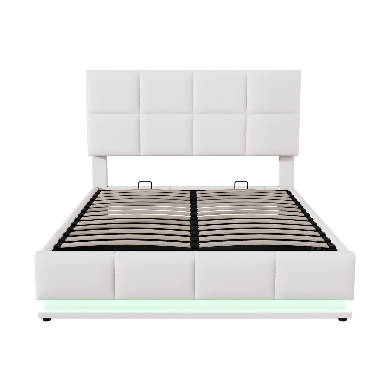 （最后3个）Full Size Tufted Upholstered Platform Bed with Hydraulic Storage System,PU Storage Bed with LED Lights and USB charger, White