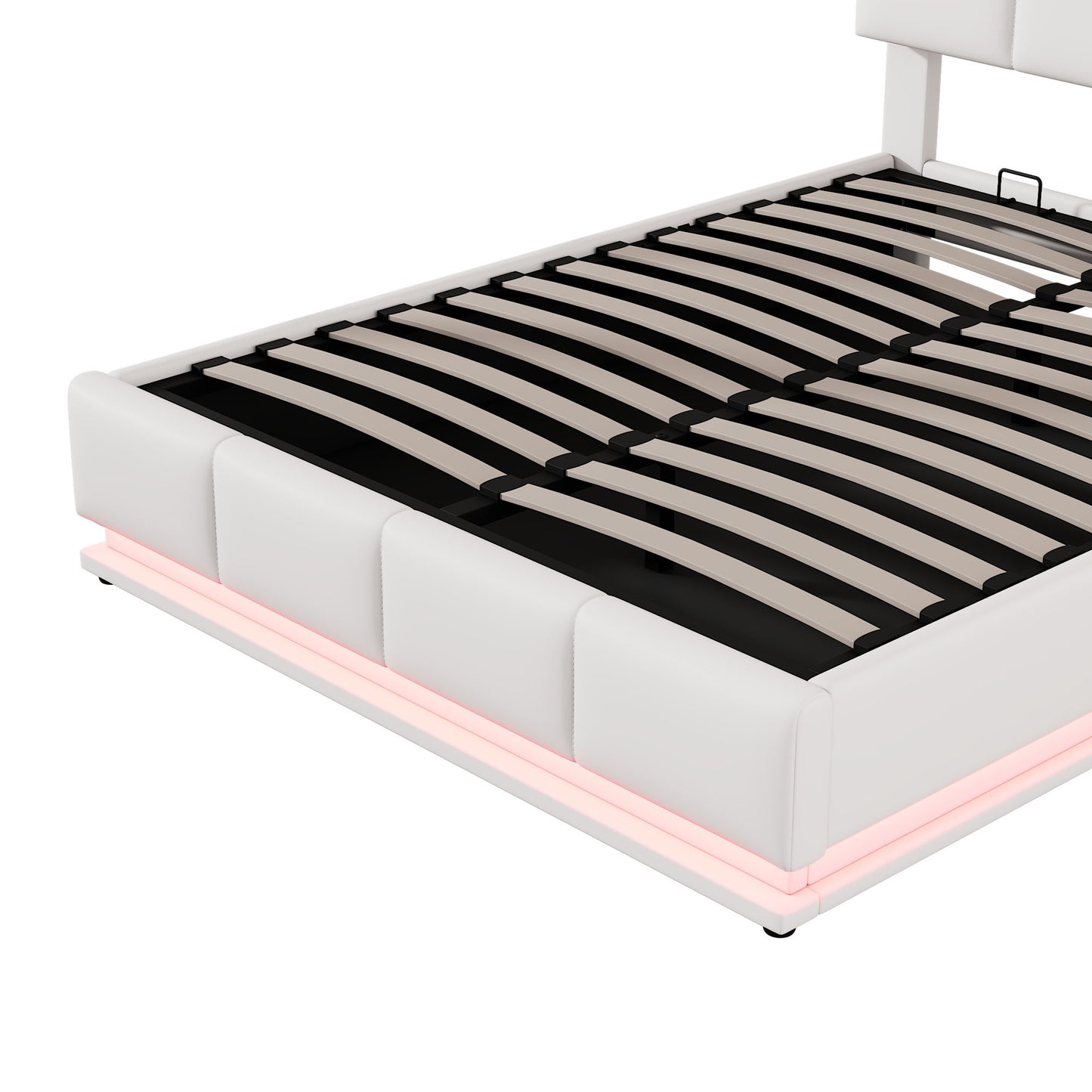 （最后3个）Full Size Tufted Upholstered Platform Bed with Hydraulic Storage System,PU Storage Bed with LED Lights and USB charger, White