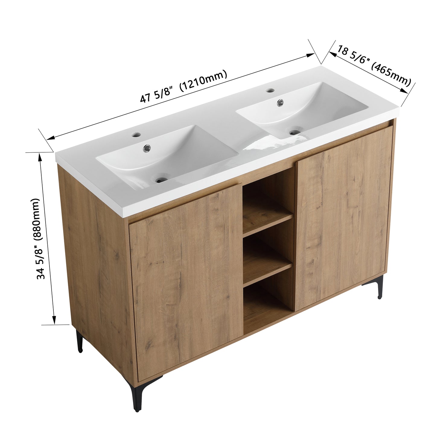 48" Freestanding Bathroom Vanity With Double Sink, Soft Closing Door Hinge (KD-Package)-BVB07148IMOX-GRB4840D