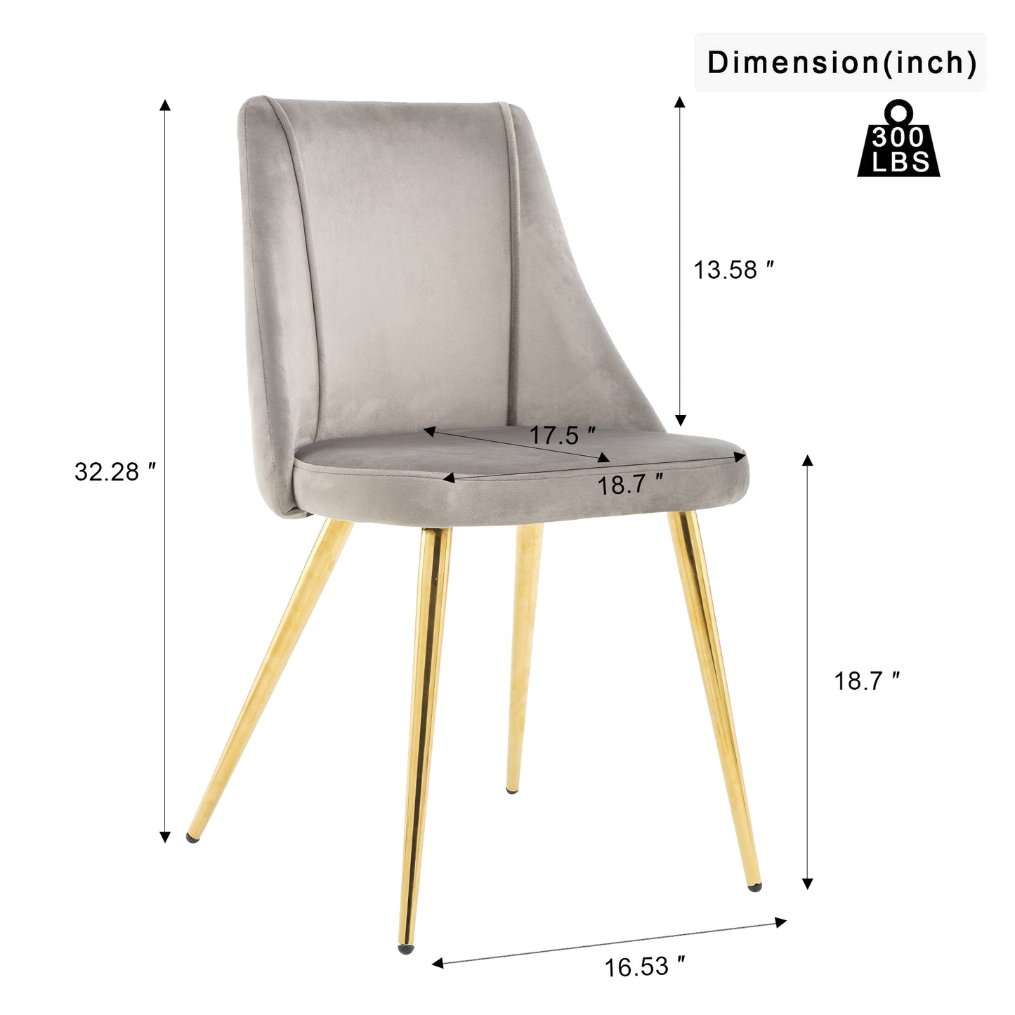 （最后2个库存）Modern simple light luxury dining grey chair home bedroom stool back dressing chair student desk chair gold metal legs(set of 4)