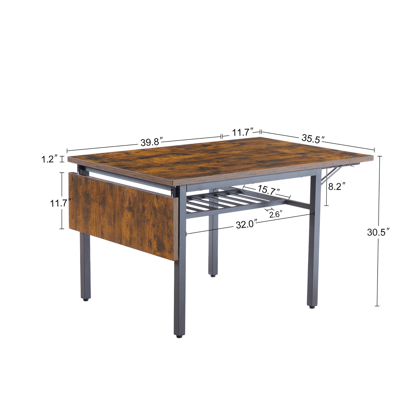 Folding Dining Table, 1.2 inches thick table top, for Dining Room, Living Room, Rustic Brown, 63.2'' L x 35.5'' W x 30.5'' H.