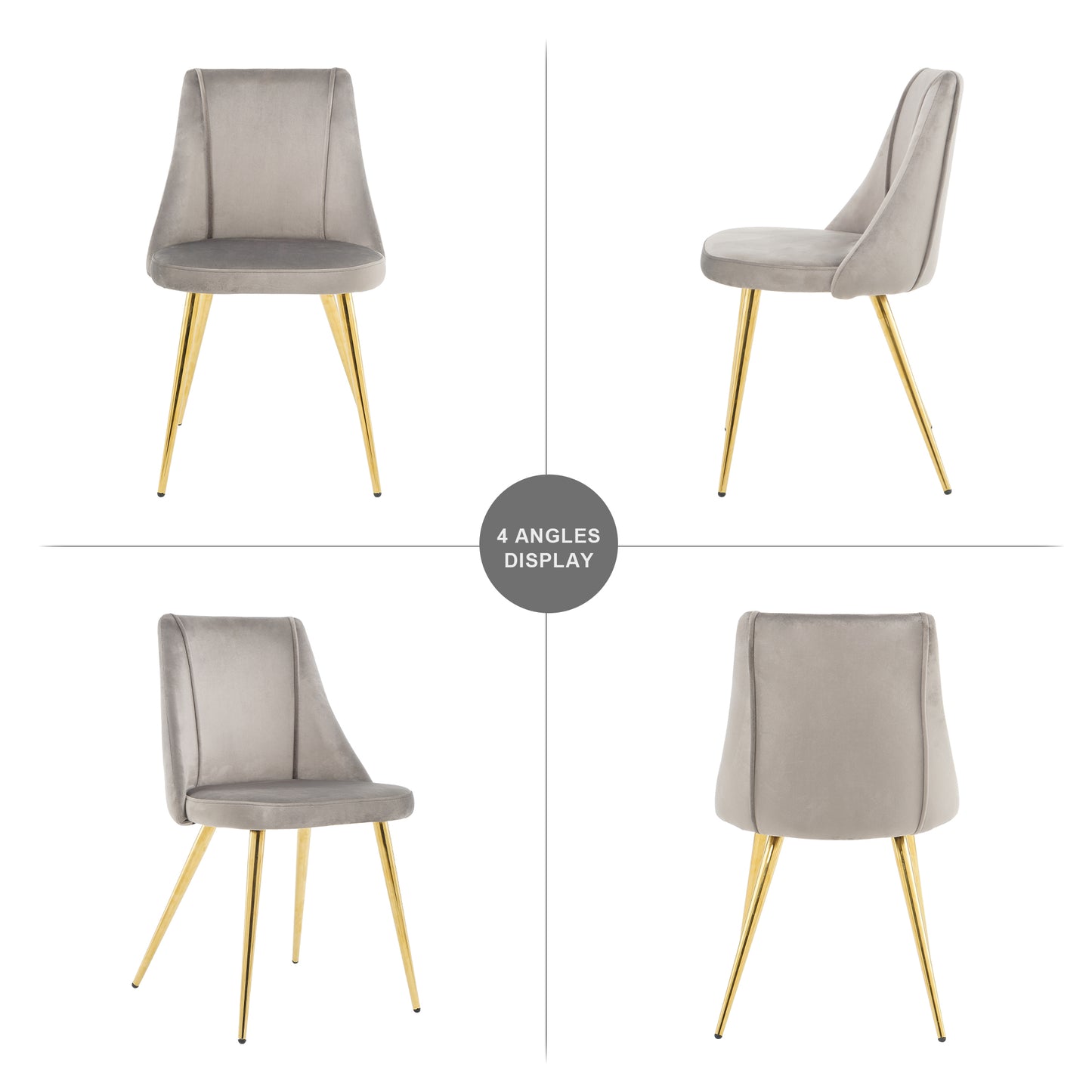 （最后2个库存）Modern simple light luxury dining grey chair home bedroom stool back dressing chair student desk chair gold metal legs(set of 4)