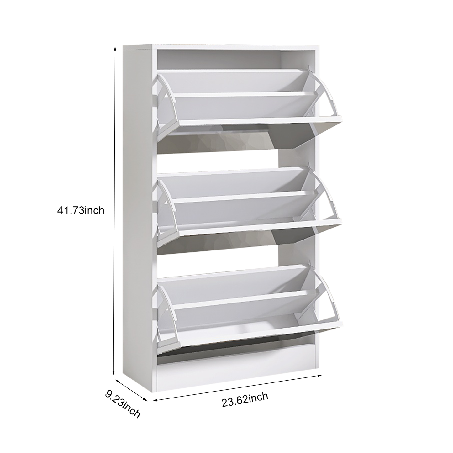 （缺货）Narrow Shoe Storage Cabinet with Mirror, Wood Slim Shoe Rack 3 Tier Shoe Organizer for Home and Apartment, White