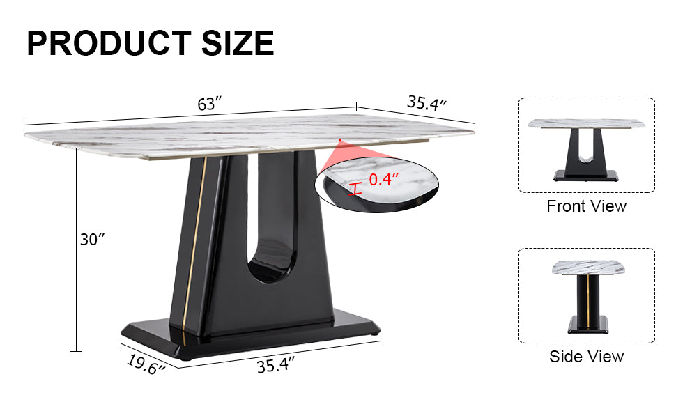 A modern, minimalist, and luxurious dining table with a white imitation marble tabletop and MDF legs with U-shaped brackets. Tables in restaurants and living rooms 63"*35.4"*30 F-U