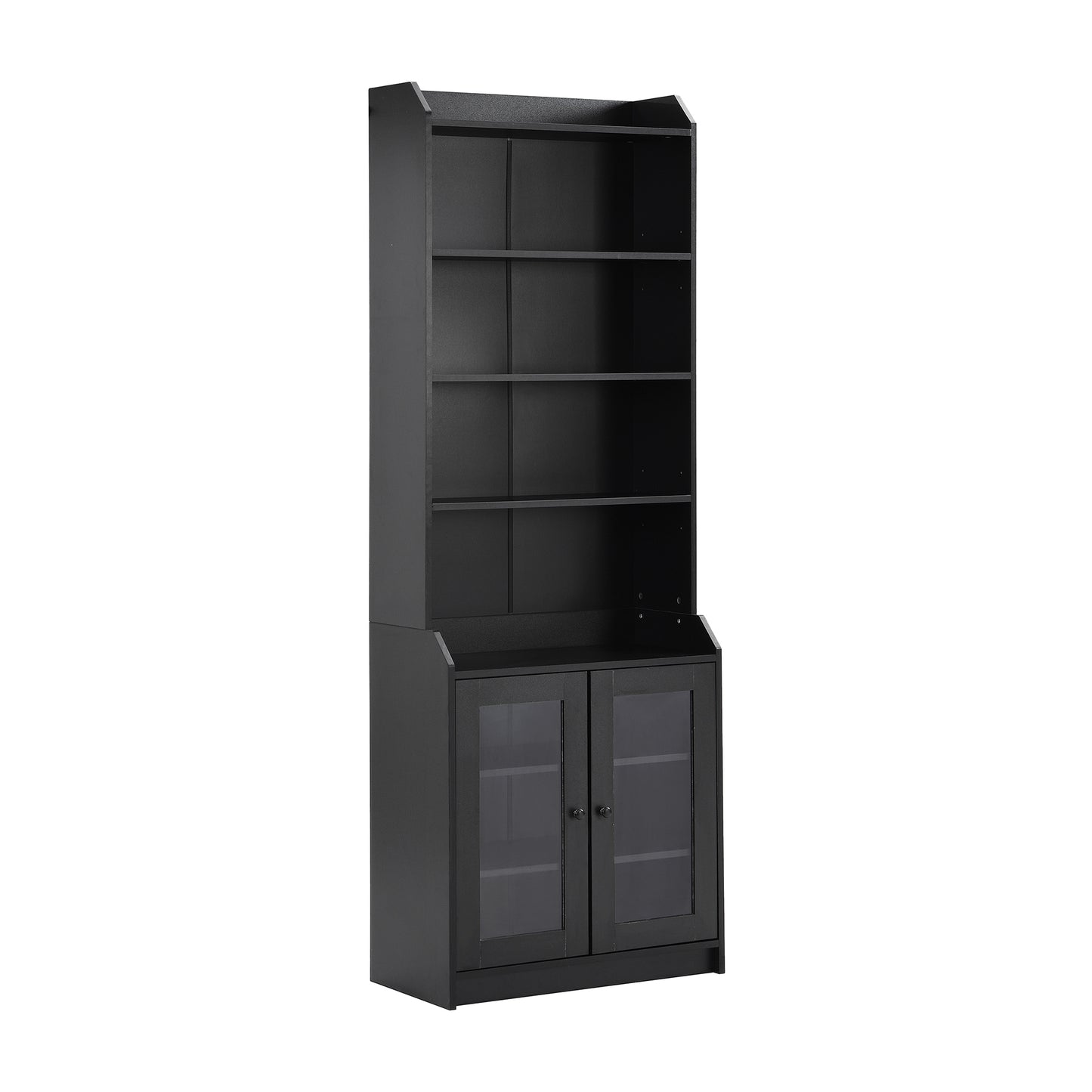 ON-TREND Elegant Tall Cabinet with Acrylic Board Door, Versatile Sideboard with Graceful Curves, Contemporary Bookshelf with Adjustable Shelves for Living Room, Black