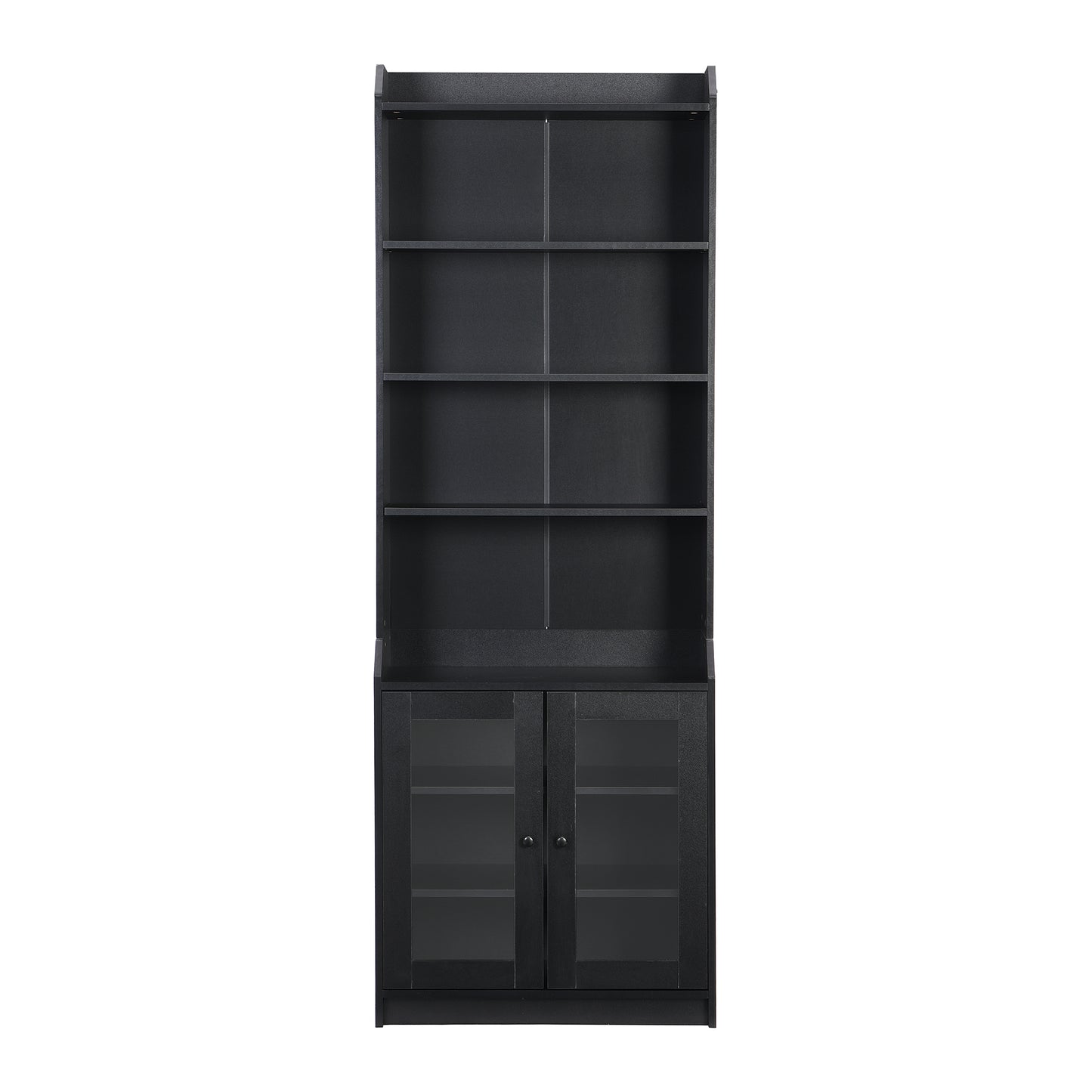 ON-TREND Elegant Tall Cabinet with Acrylic Board Door, Versatile Sideboard with Graceful Curves, Contemporary Bookshelf with Adjustable Shelves for Living Room, Black